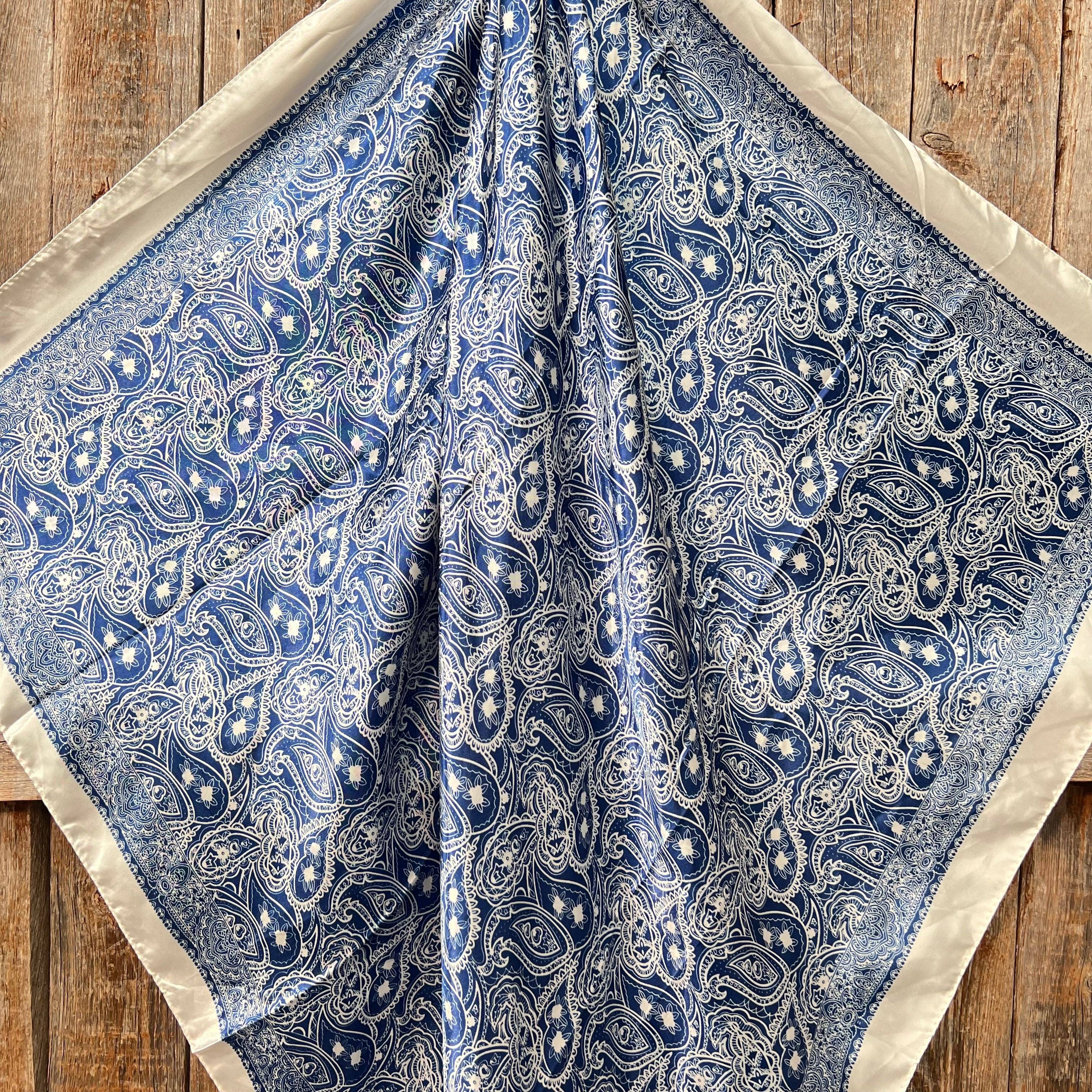 Blue & White Paisley Wild Rag - Western Scarf