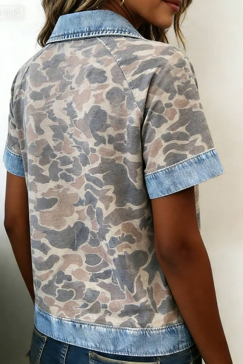 Patchwork Camouflage Collared Top