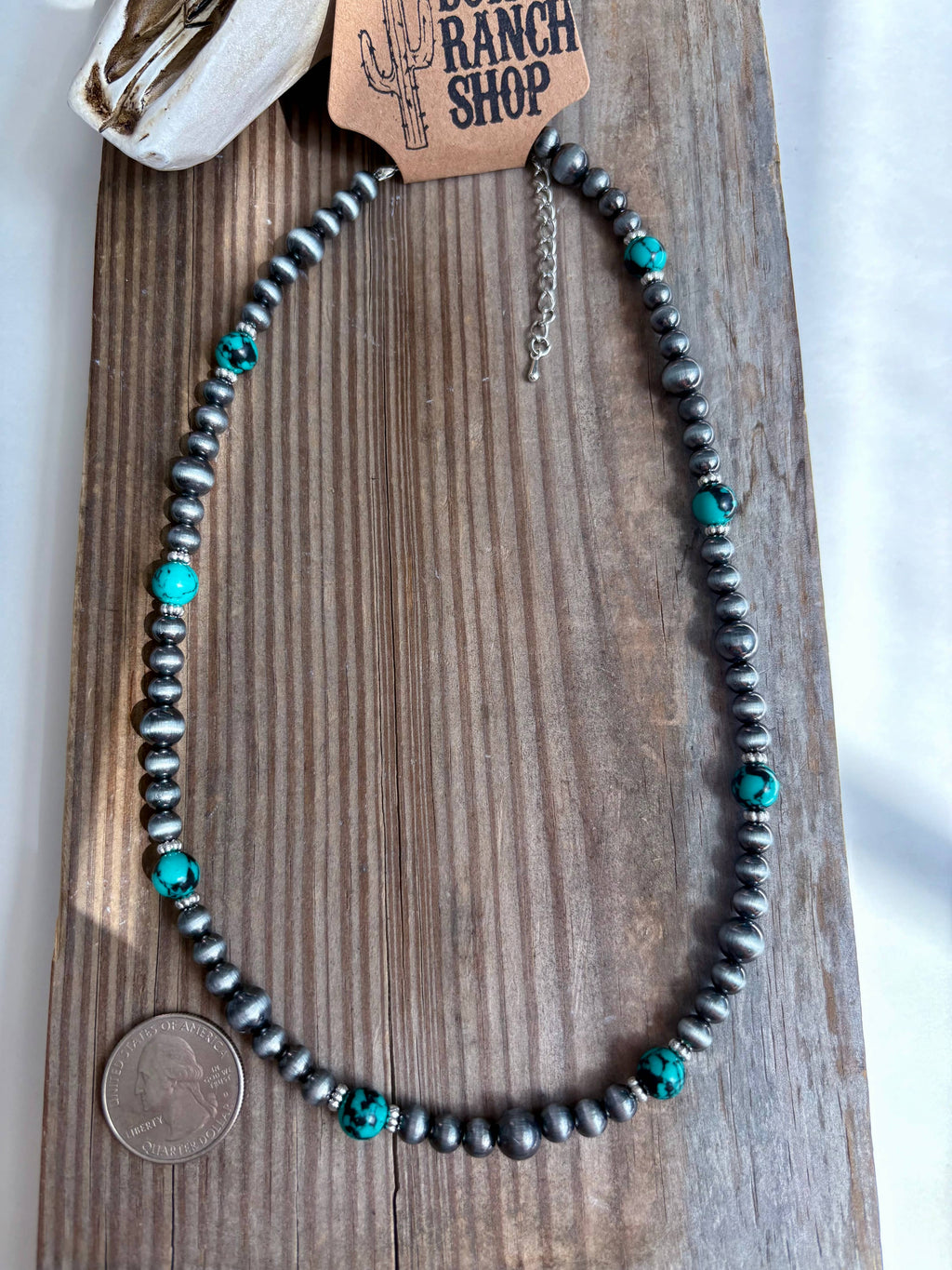 Western Navajo Pearl & Turquoise Stone Bead Necklace: PINK