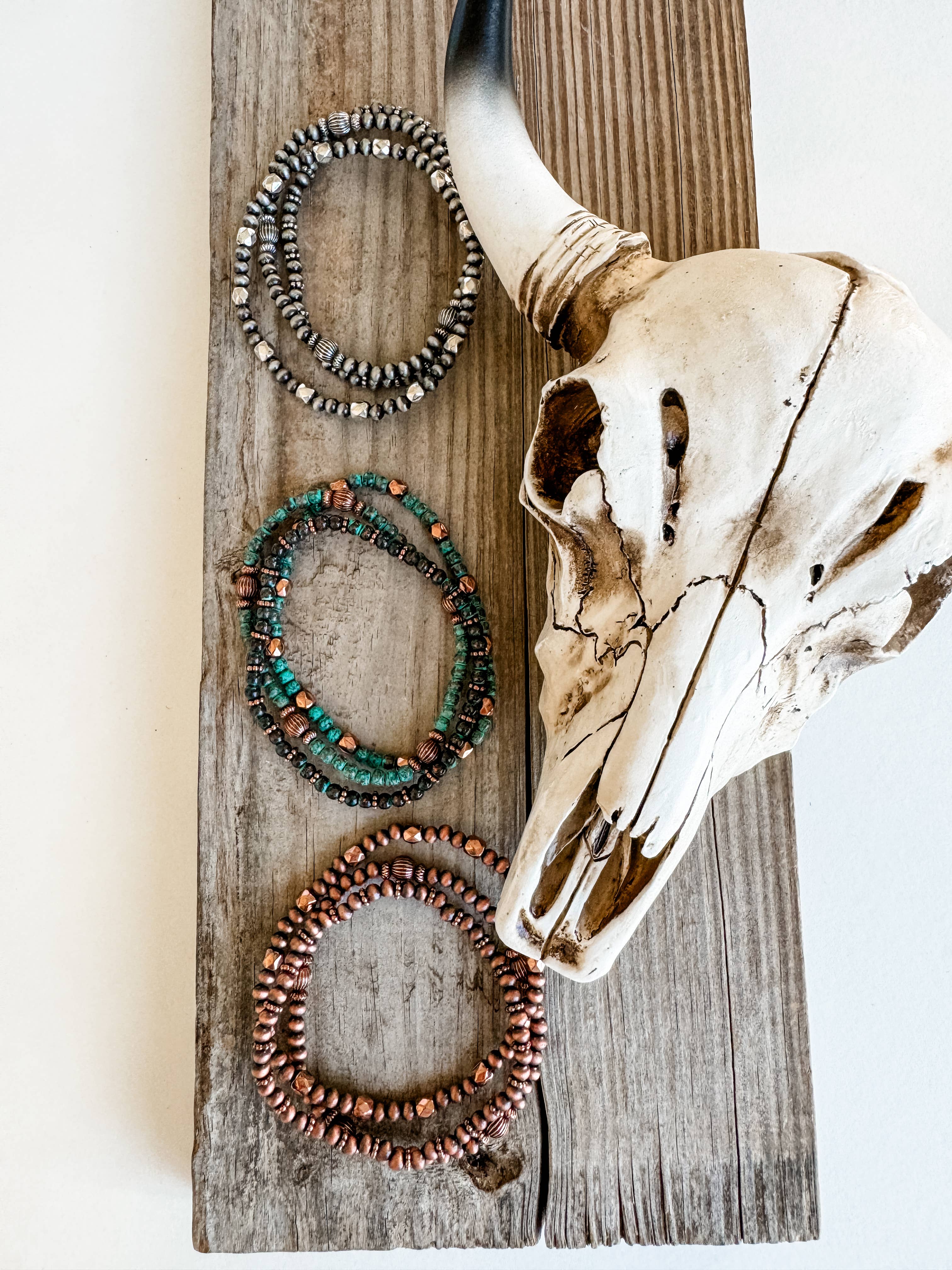 Navajo Style Pearl Bracelet Set: SILVER
