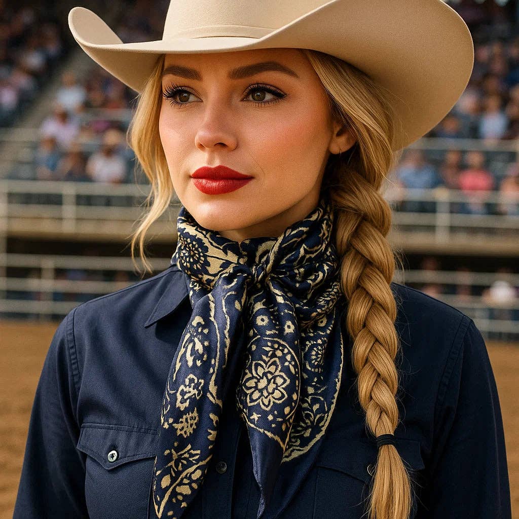 Royal Blue & Cream Paisley Wild Rag - Western Scarf