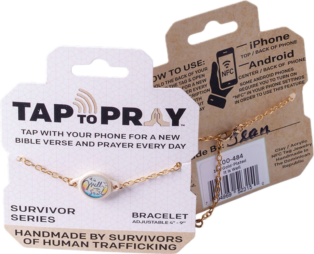 Tap To Pray® Survivor Series Chain Bracelet: 14K Gold-Plated + Vanilla Cross