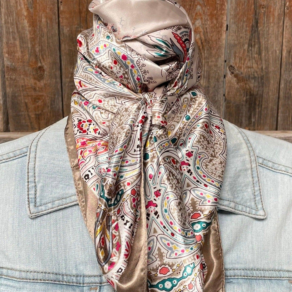 Tan Floral Wild Rag - Western Scarf