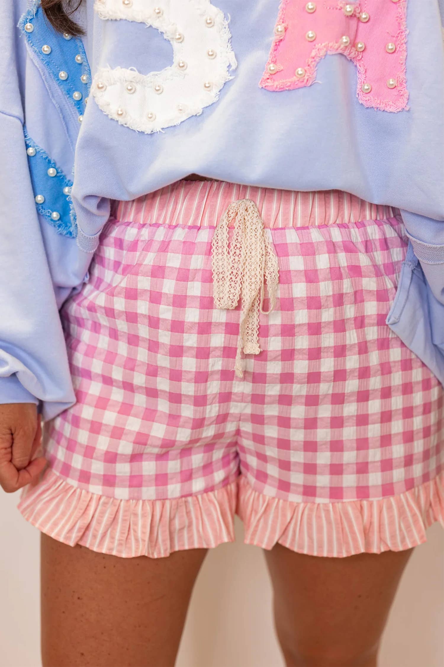 Plaid Gingham Print Ruffled Shorts