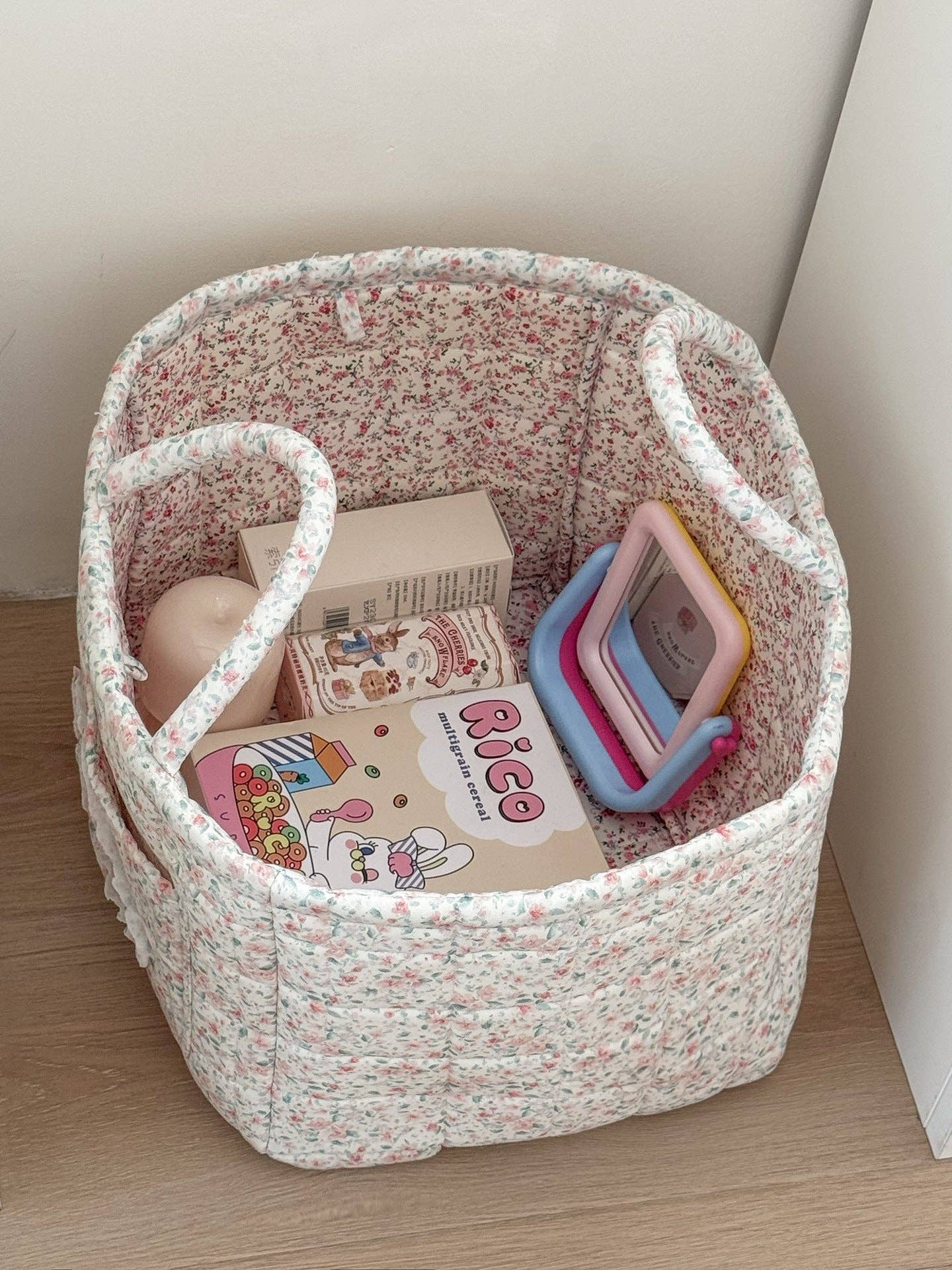Quilted Floral Storage Tote: Multicolor Floral