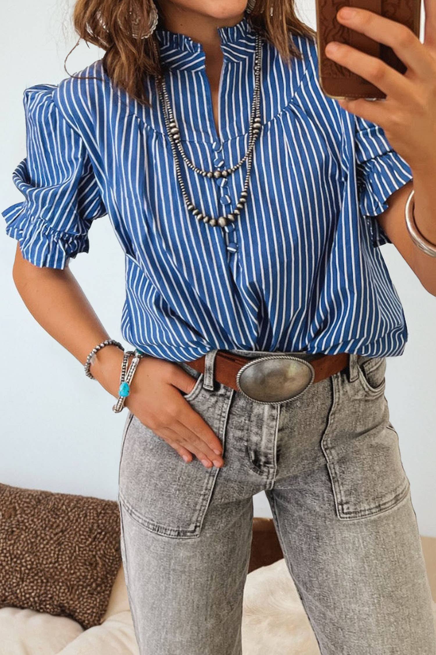 Striped Short Sleeve Blouse