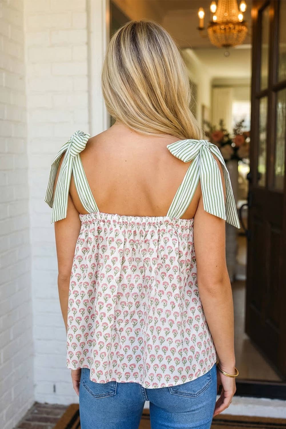 Floral Knot Straps Babydoll Tank Top