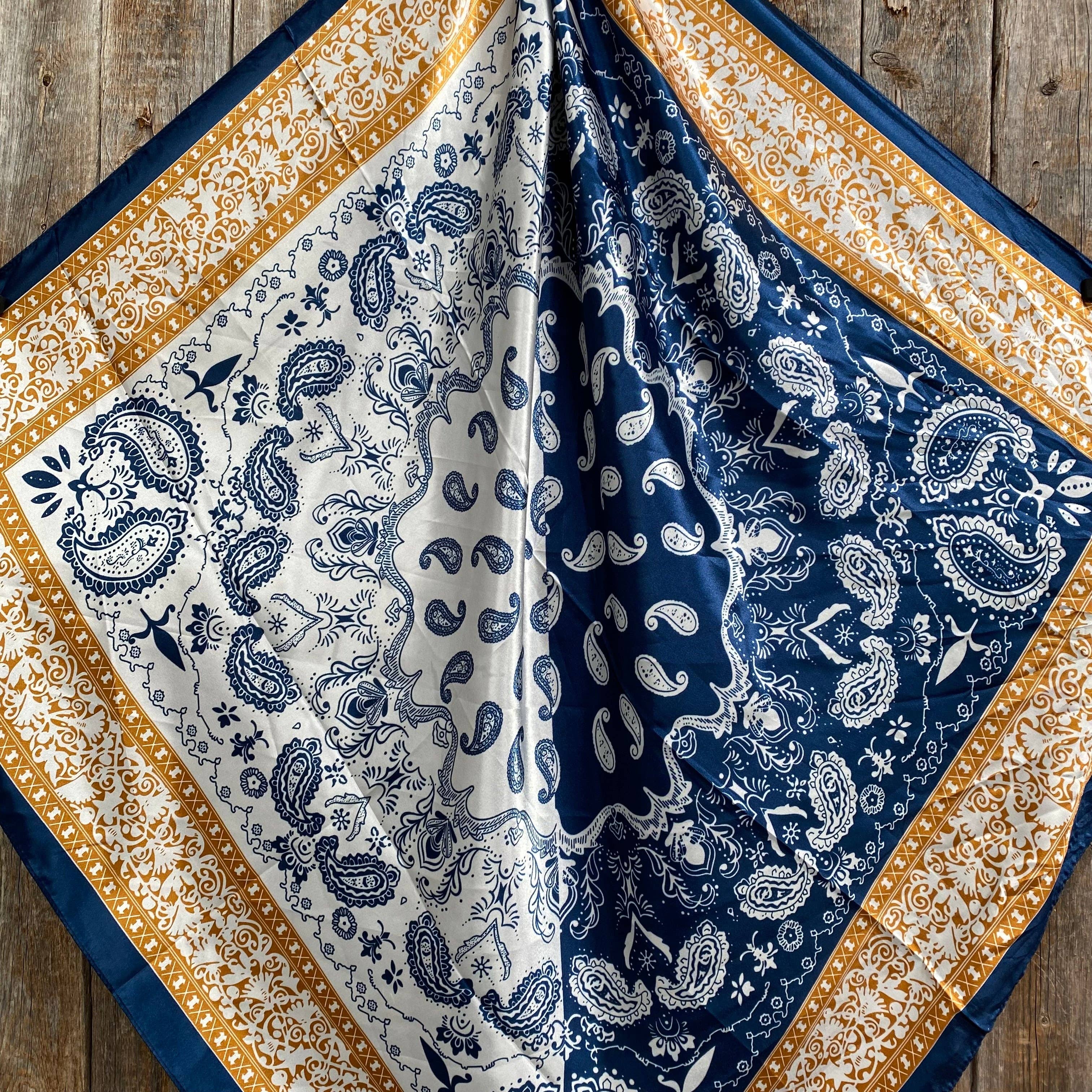 Blue Two-Toned Paisley Wild Rag - Western Scarf