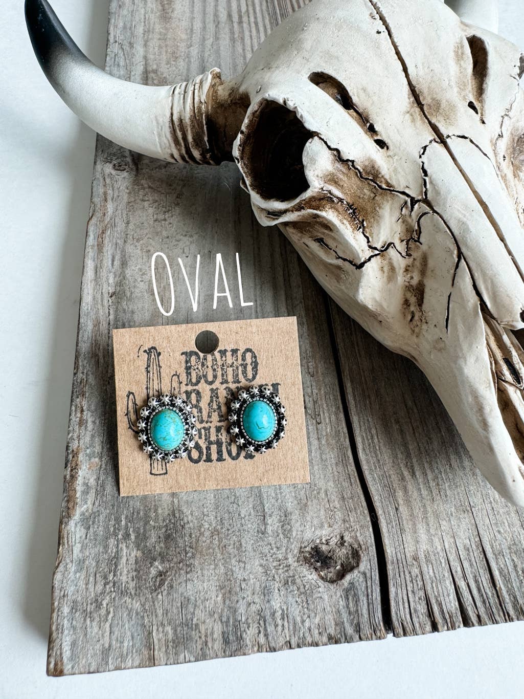 Western Turquoise Stud Earrings: Oval
