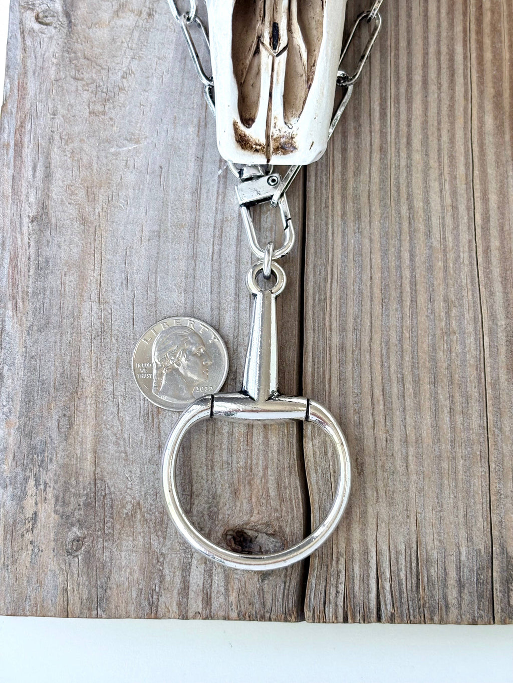 Western Horse Bit Pendant Chunky Chain Clip Necklace