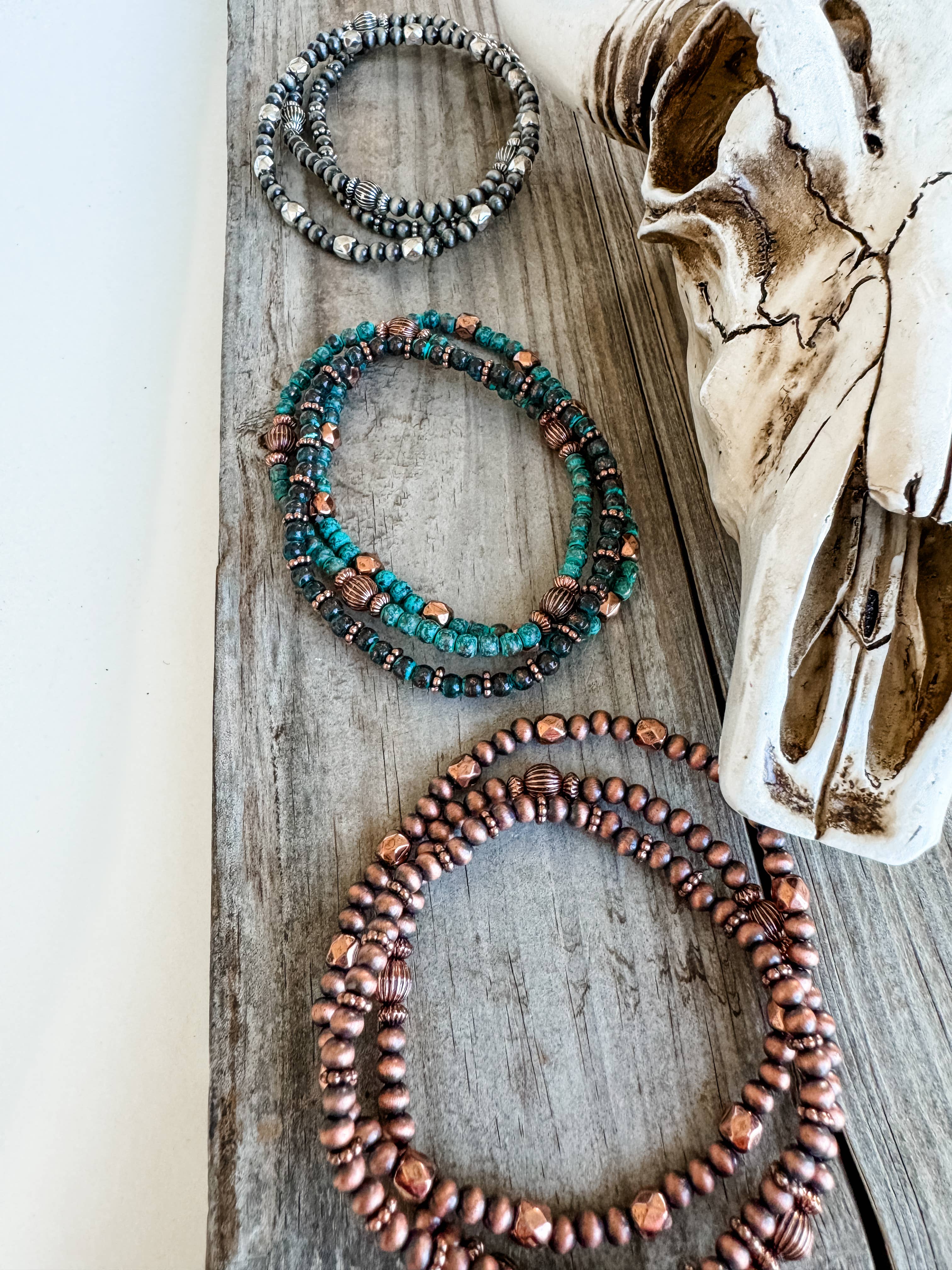 Navajo Style Pearl Bracelet Set: SILVER