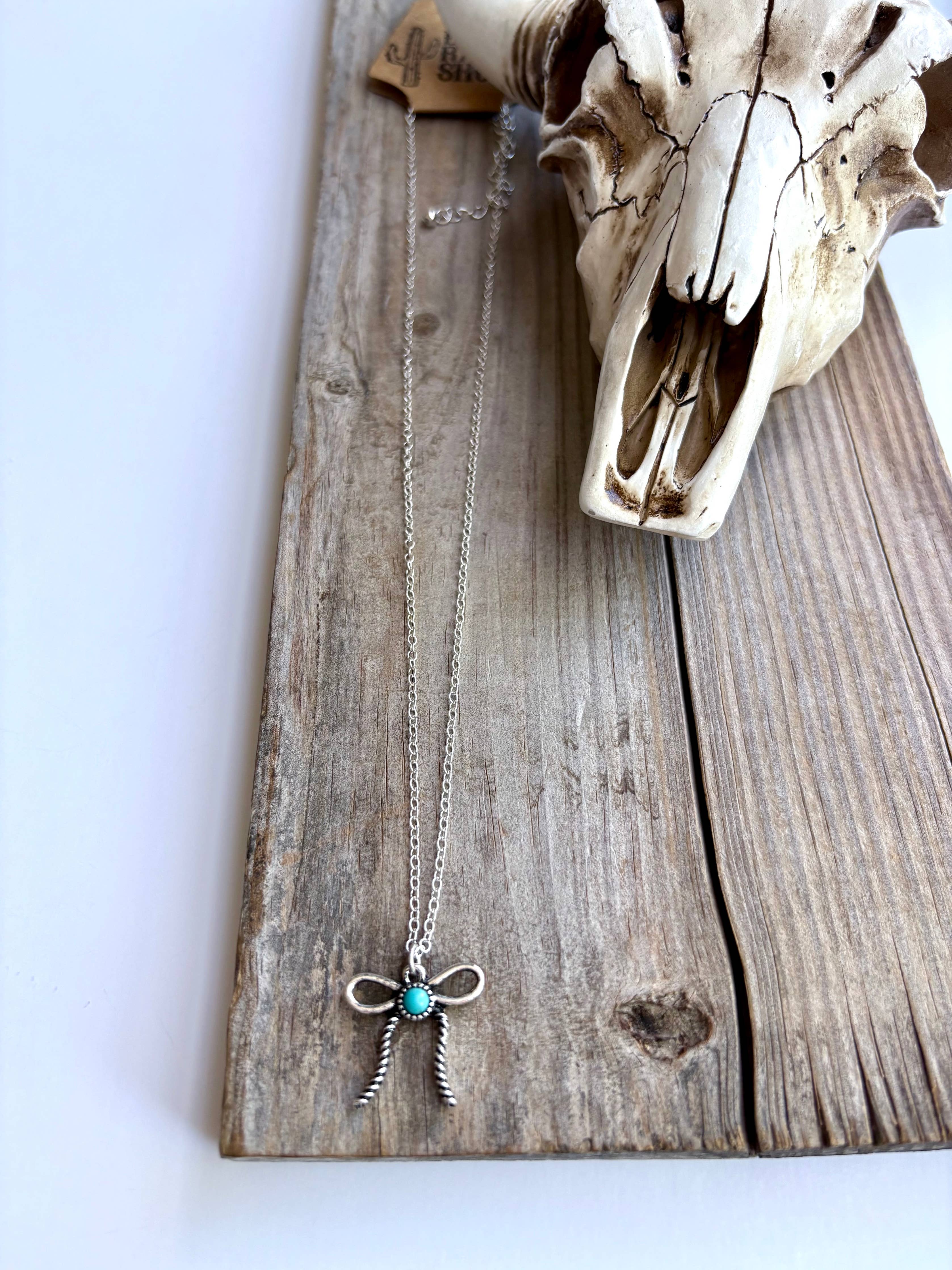 Western Bow Ribbon Necklace: Turquoise