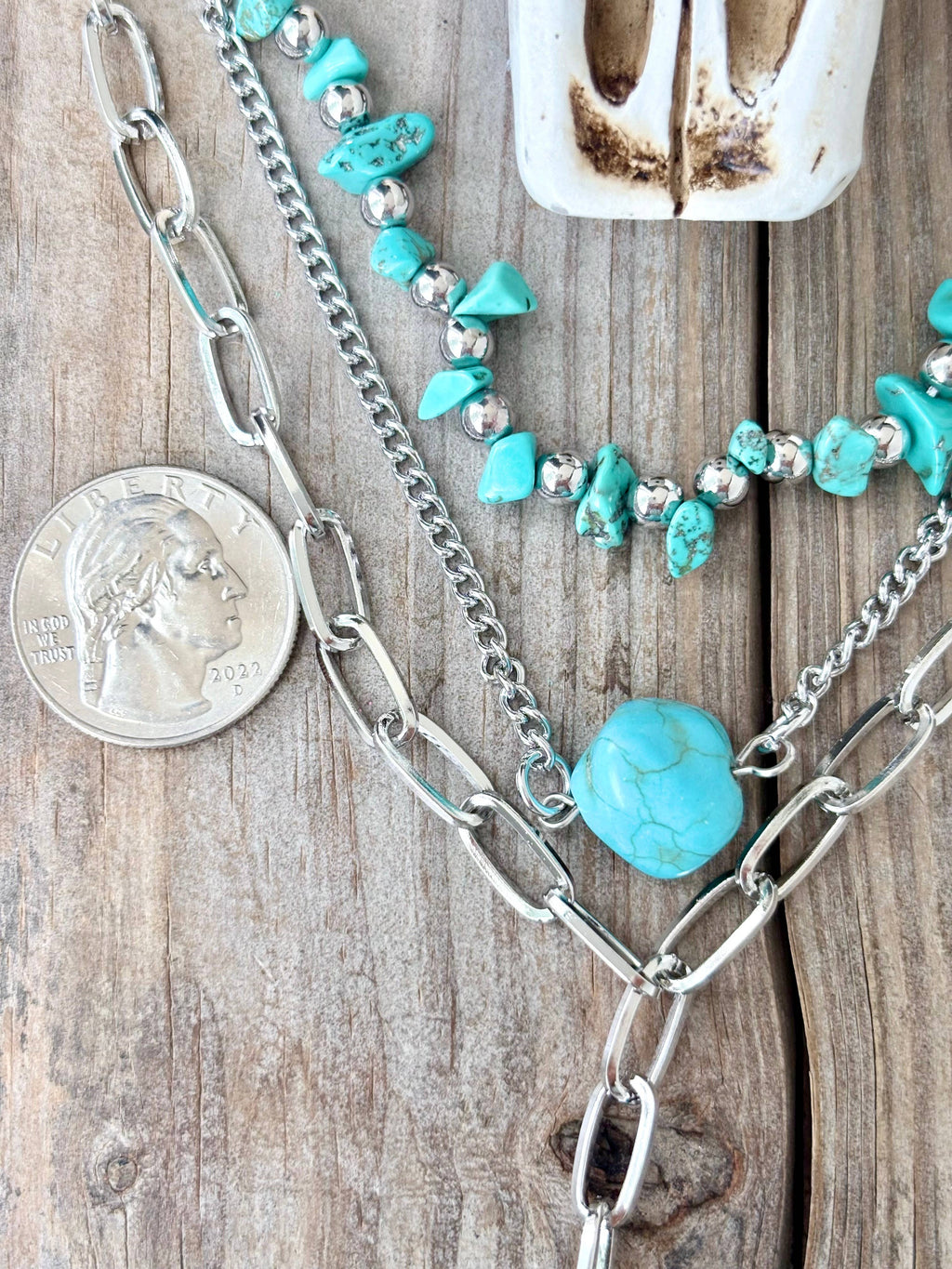 3 Piece Western Turquoise Stone Link Chain Necklace Set