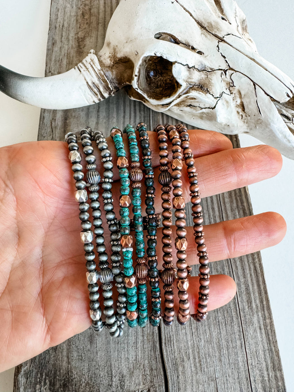Navajo Style Pearl Bracelet Set: SILVER