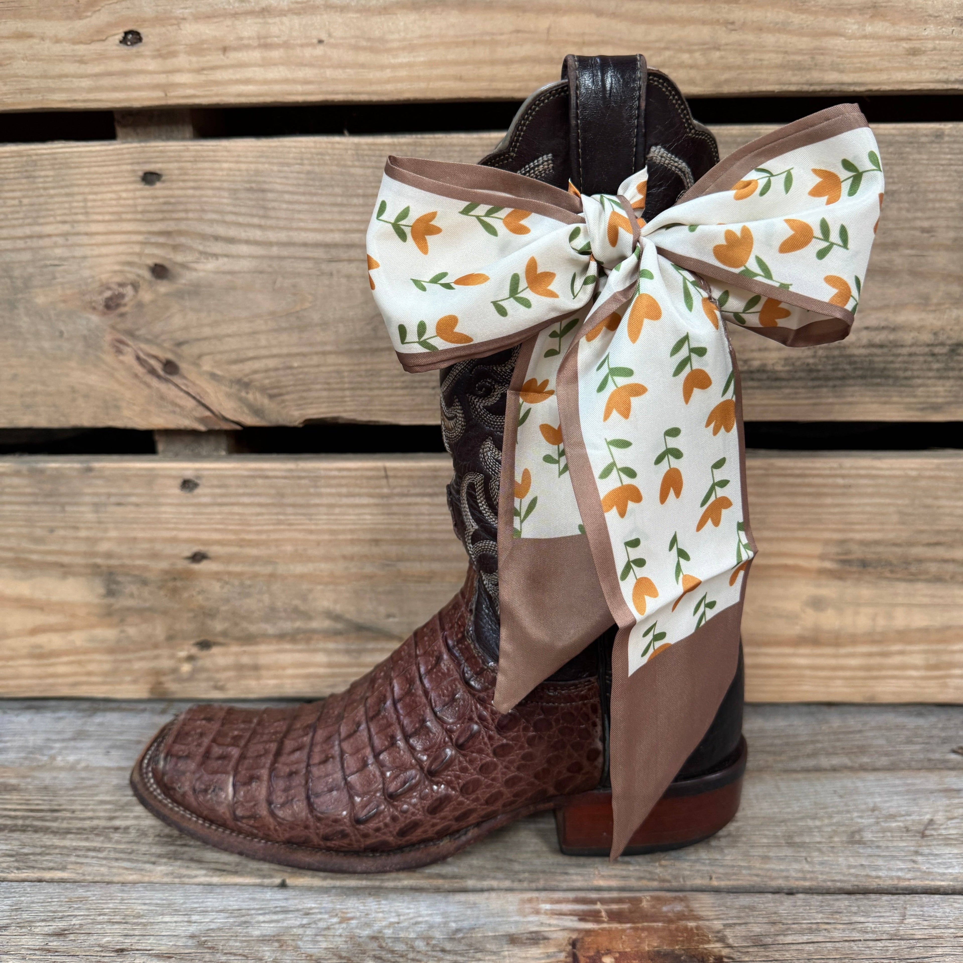 Tan and Cream Western Skinny Mini Twilly Scarf