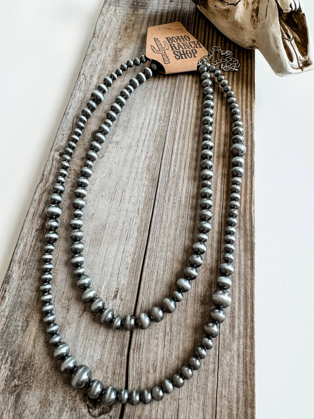 Western 2 Layer Navajo Style Pearl Necklace: SILVER