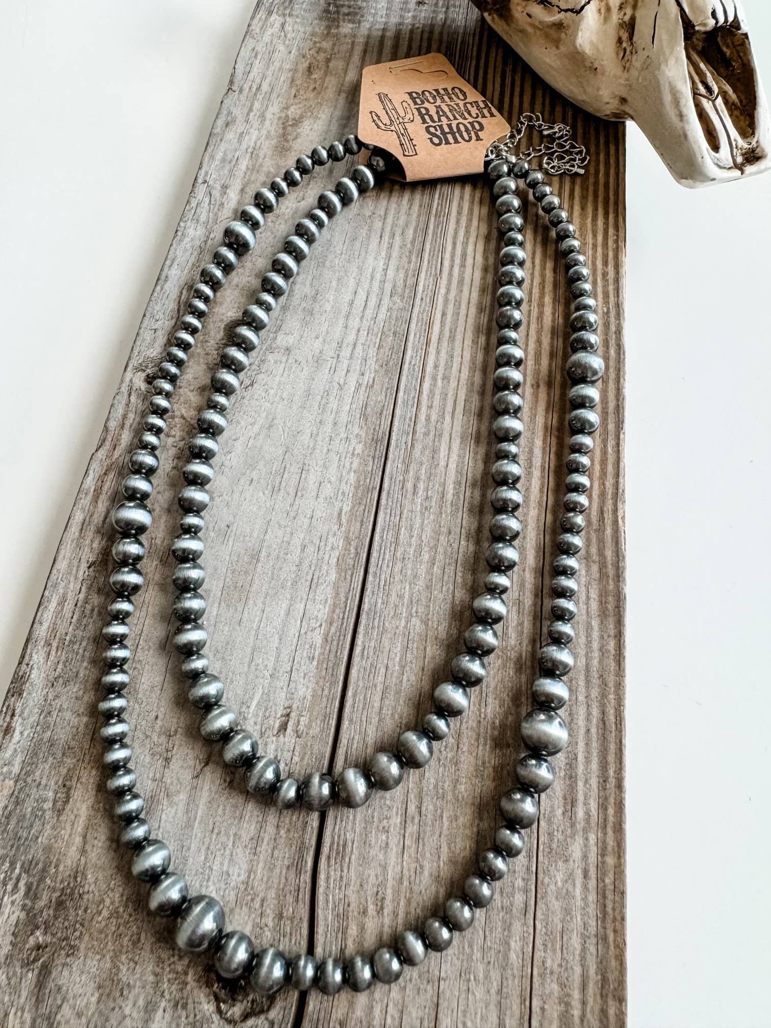 Western 2 Layer Navajo Style Pearl Necklace: SILVER