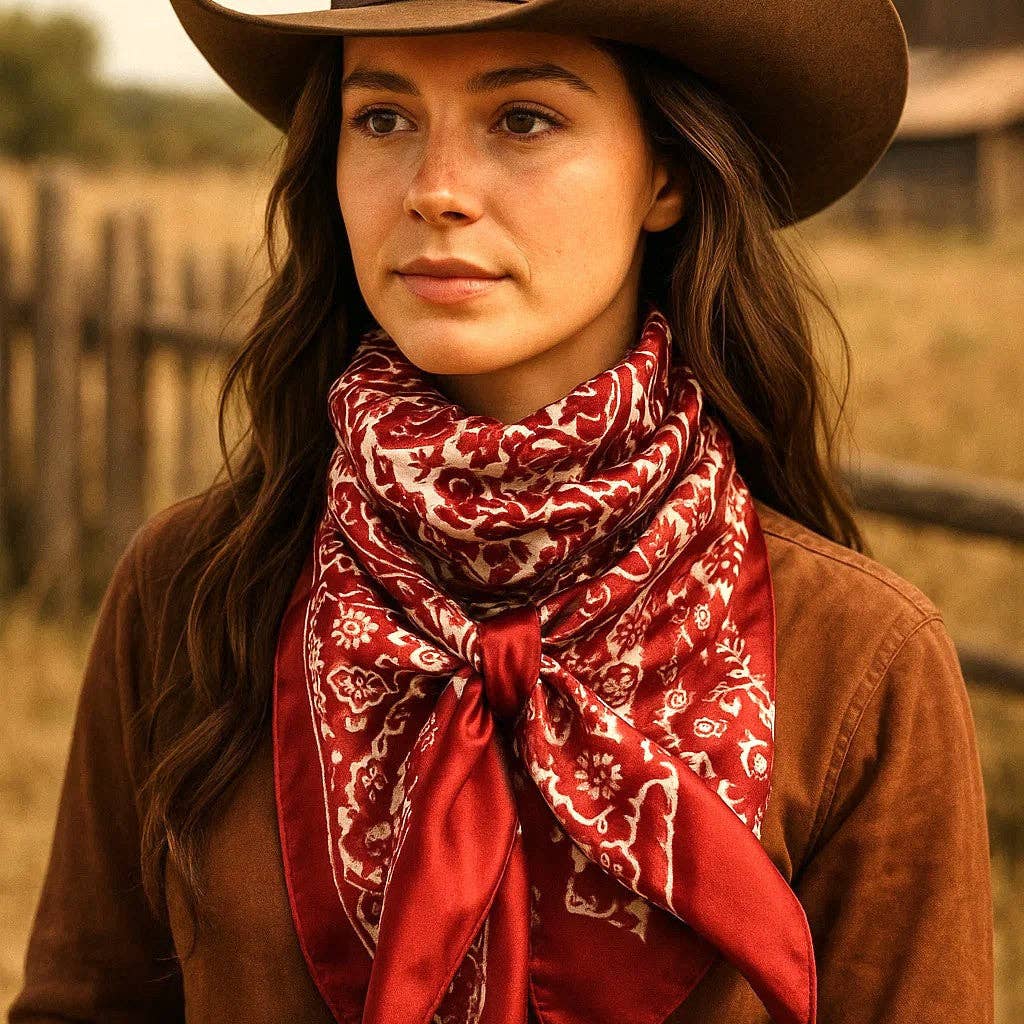 Red & Cream Paisley Wild Rag - Western Scarf
