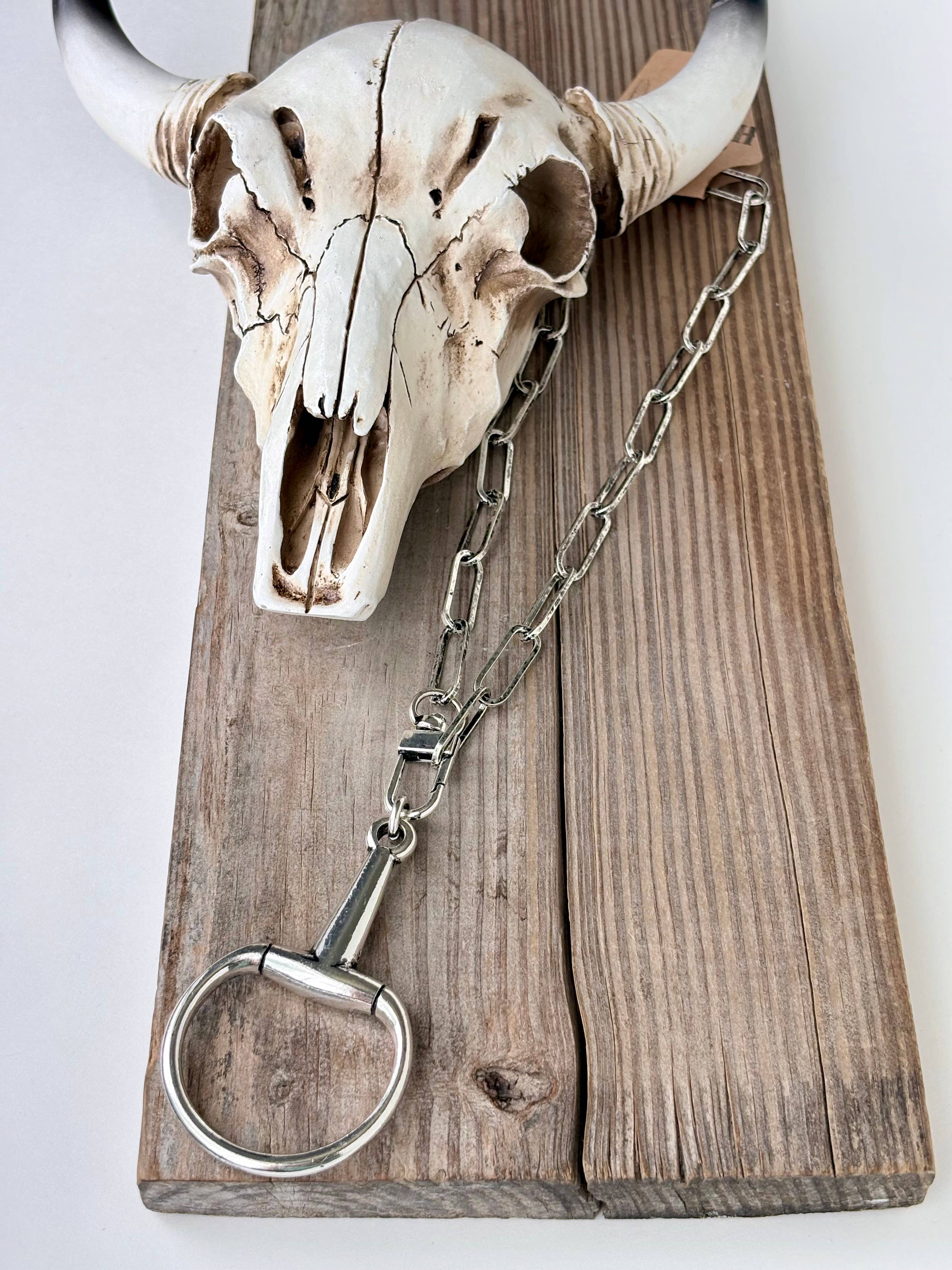 Western Horse Bit Pendant Chunky Chain Clip Necklace