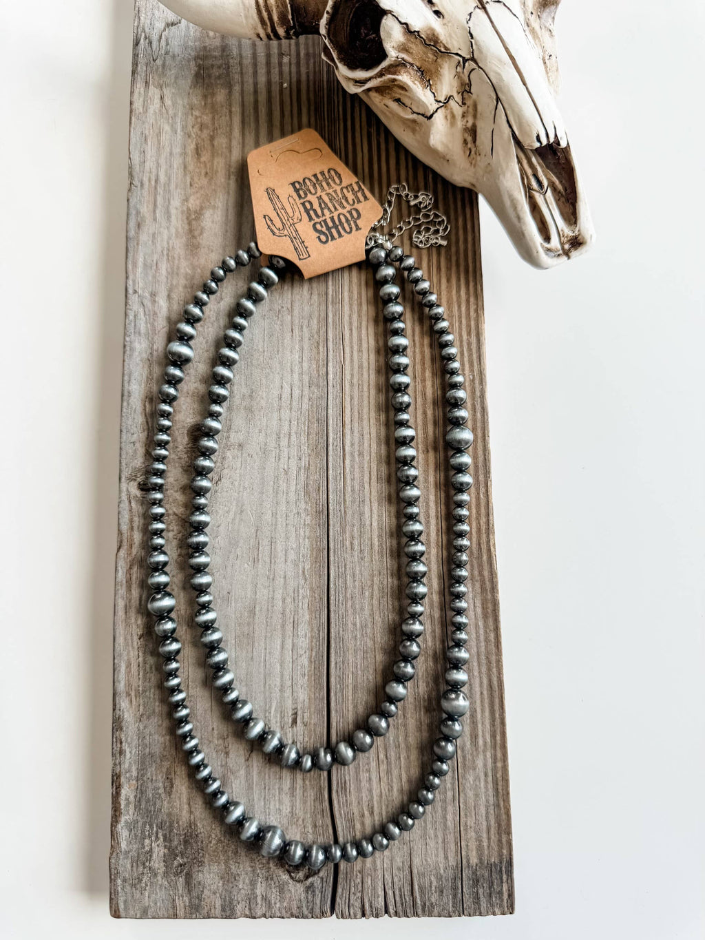 Western 2 Layer Navajo Style Pearl Necklace: SILVER