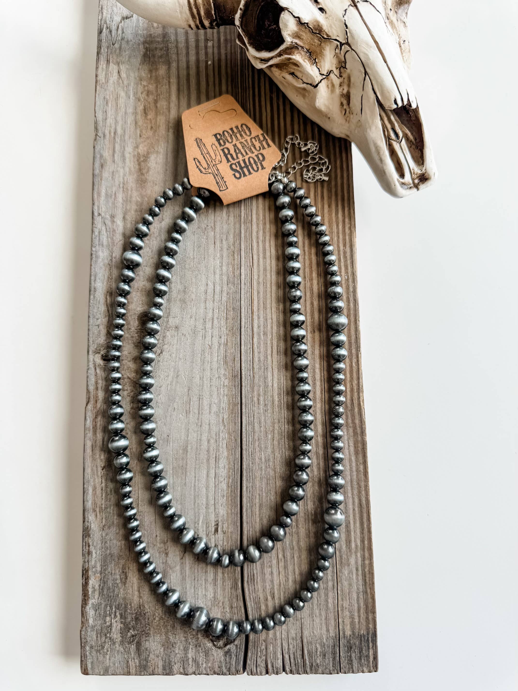 Western 2 Layer Navajo Style Pearl Necklace: SILVER