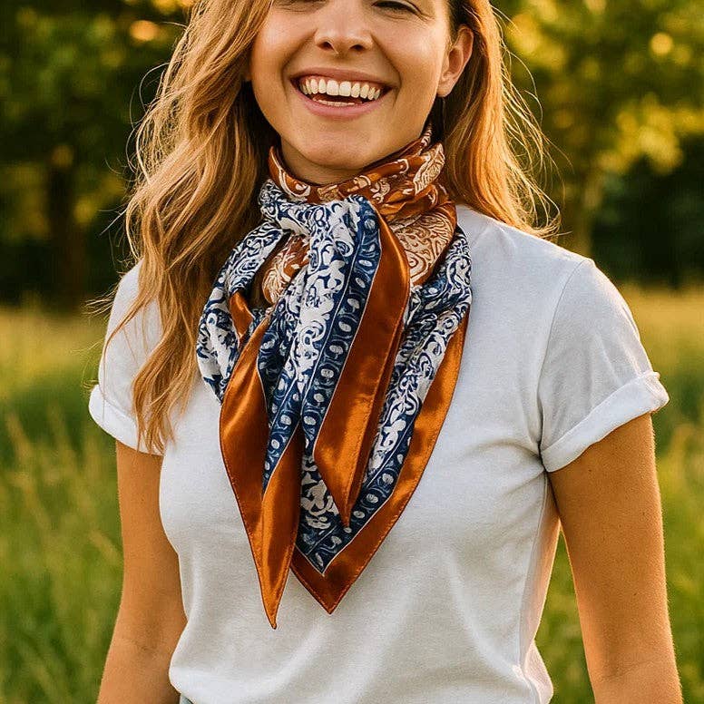 Rust & Navy Paisley Wild Rag - Western Scarf