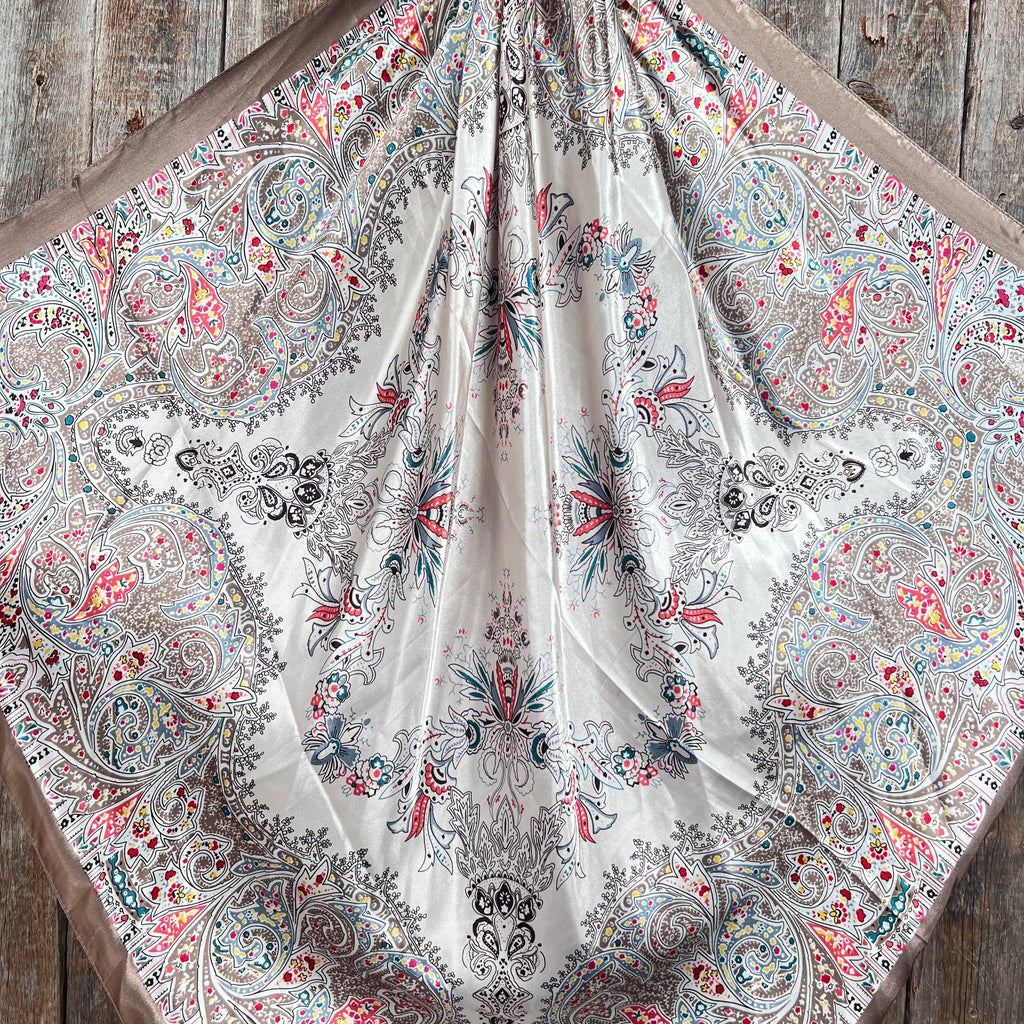 Tan Floral Wild Rag - Western Scarf