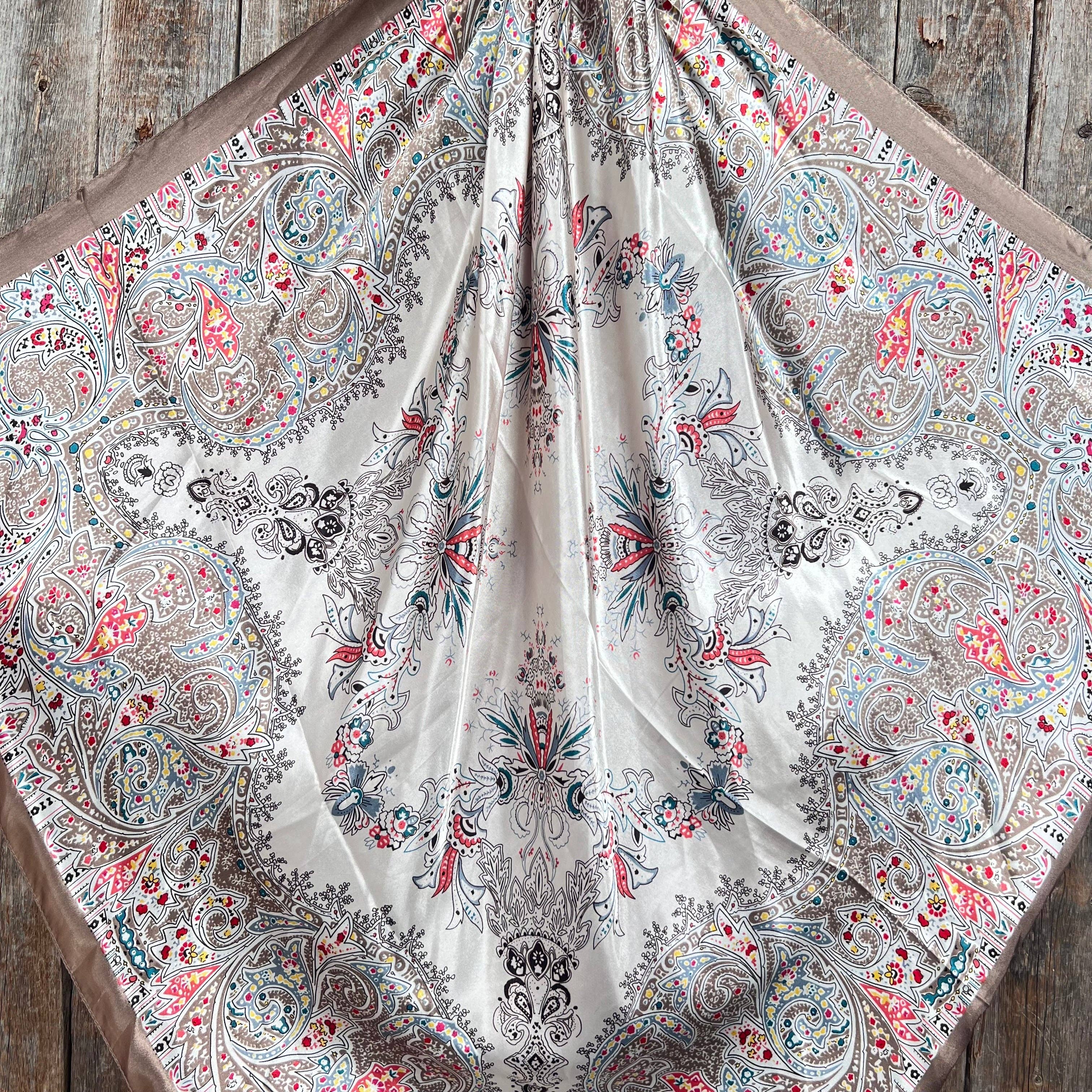 Tan Floral Wild Rag - Western Scarf