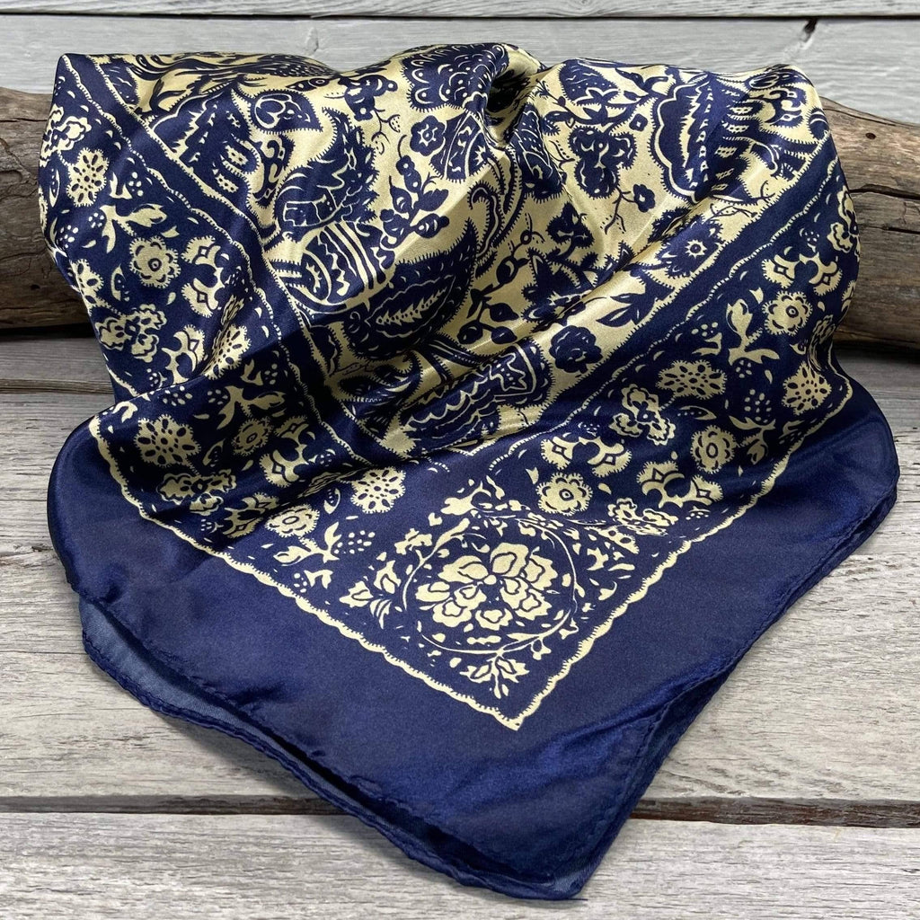 Royal Blue & Cream Paisley Wild Rag - Western Scarf