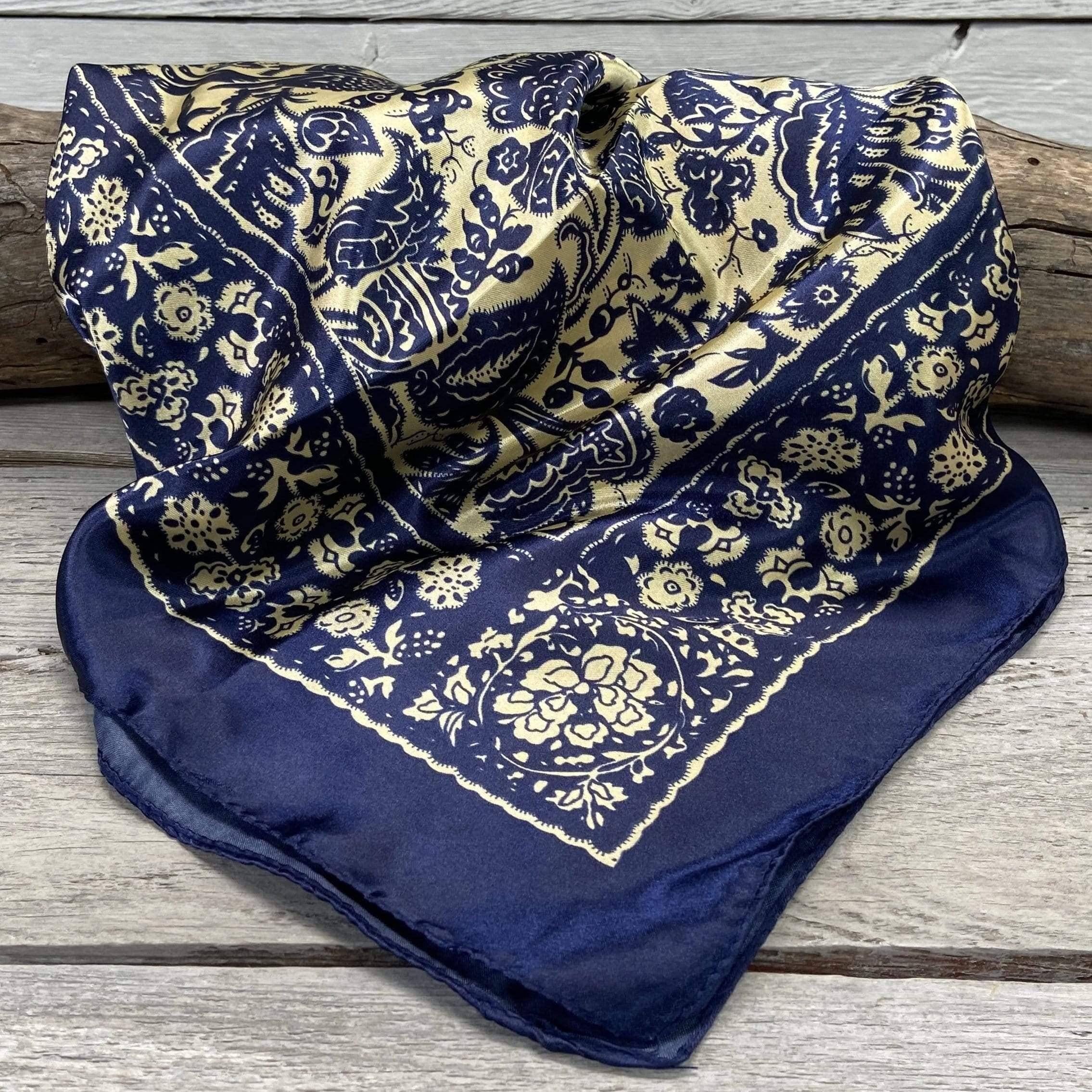 Royal Blue & Cream Paisley Wild Rag - Western Scarf