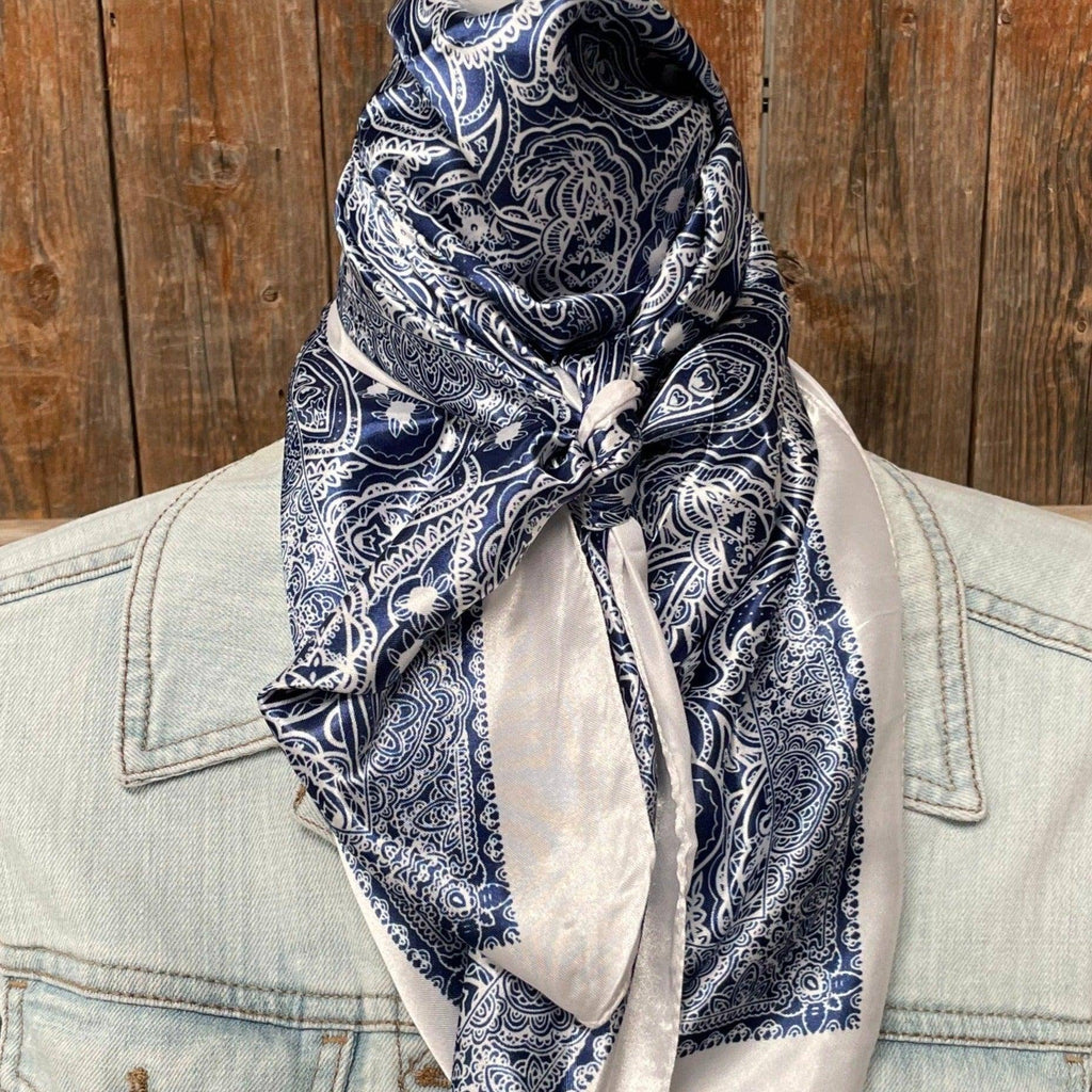 Blue & White Paisley Wild Rag - Western Scarf