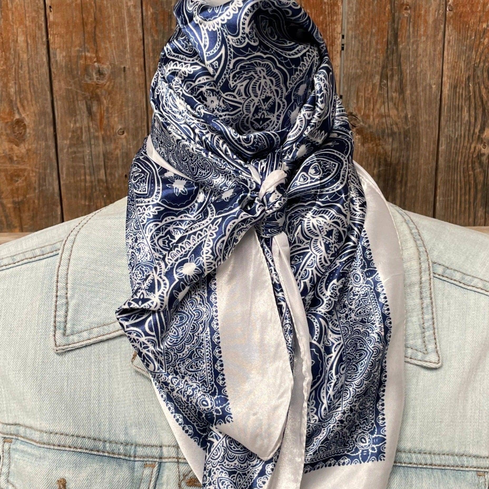 Blue & White Paisley Wild Rag - Western Scarf