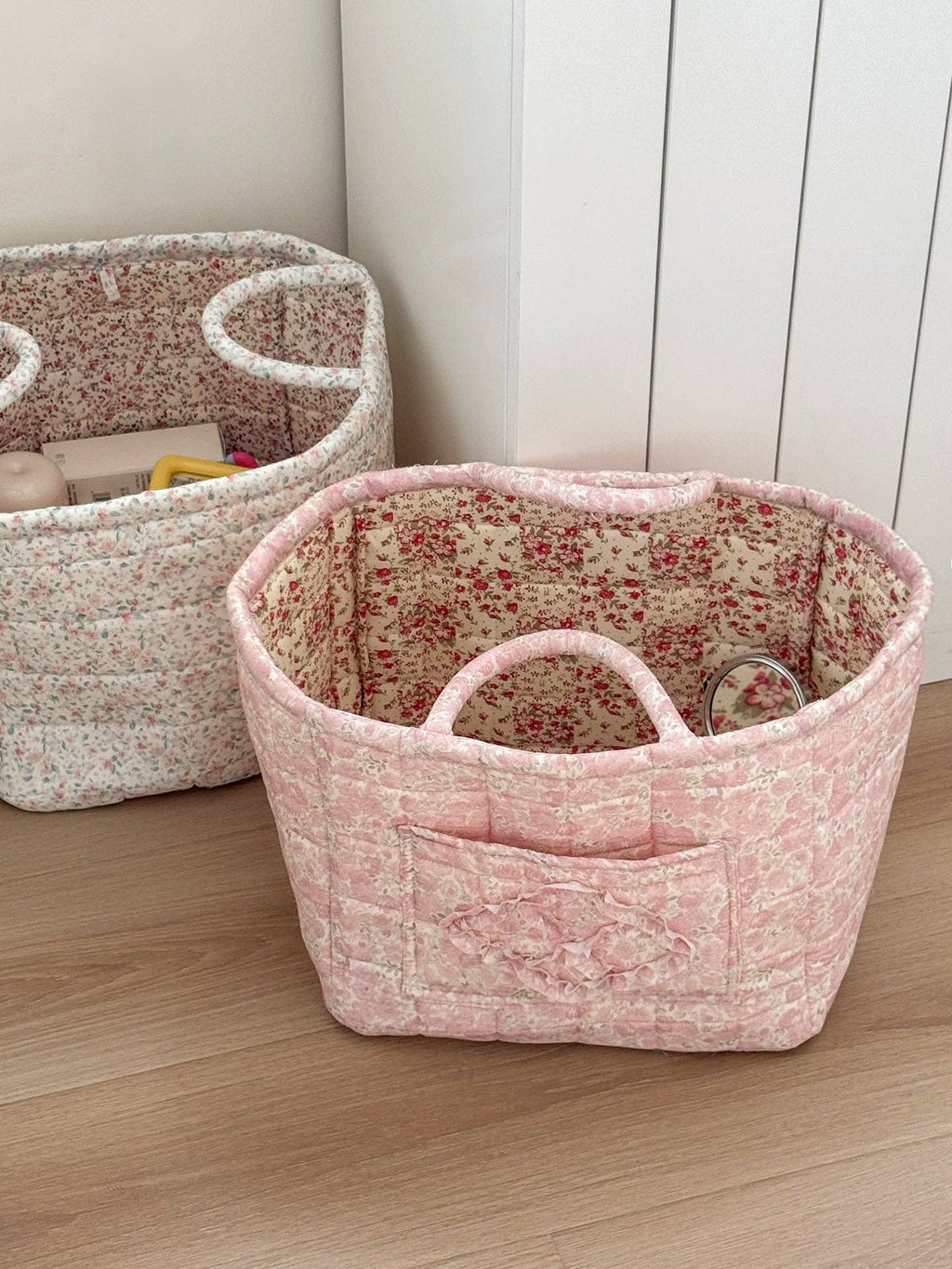 Quilted Floral Storage Tote: Multicolor Floral