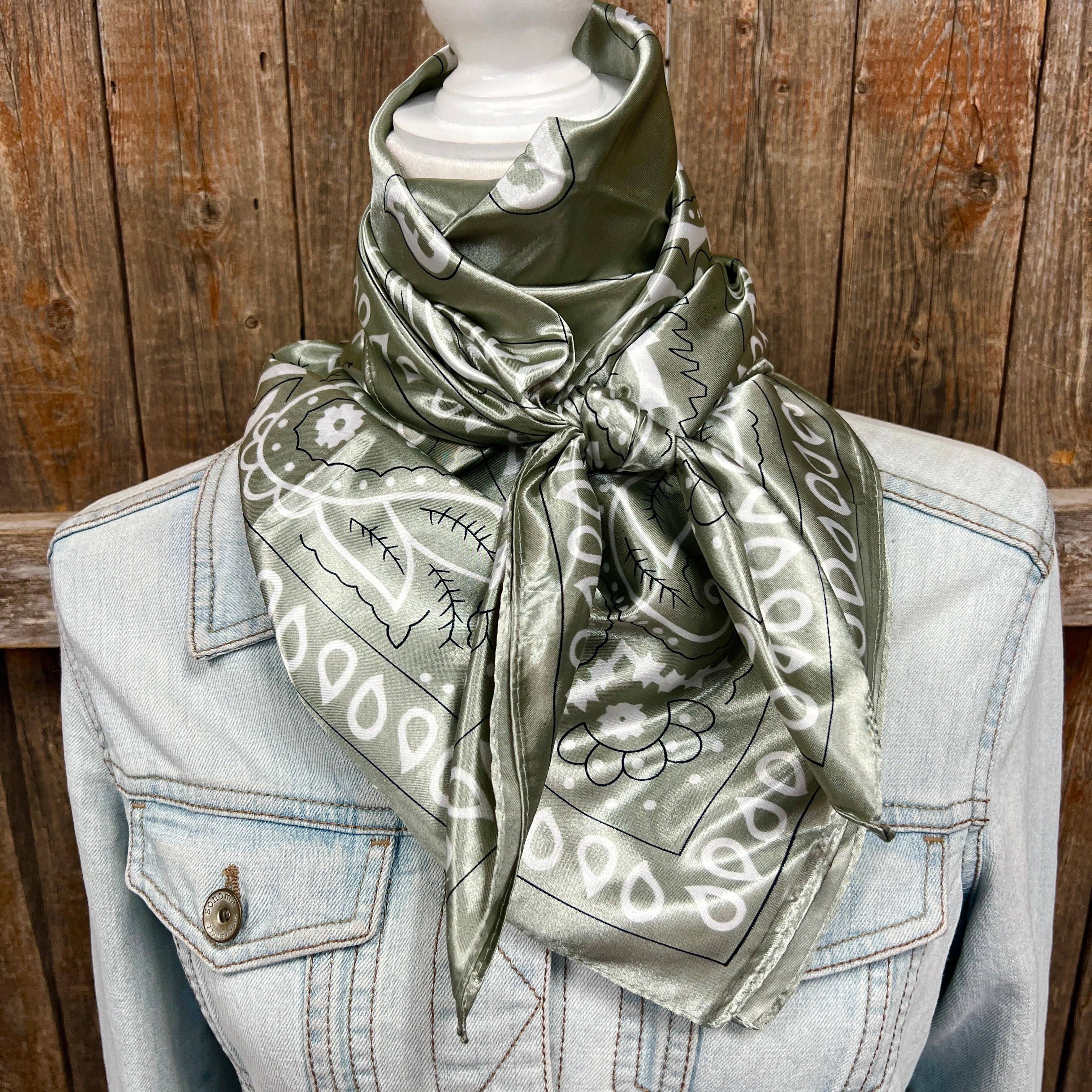 Sage & White Paisley Wild Rag - Western Scarf
