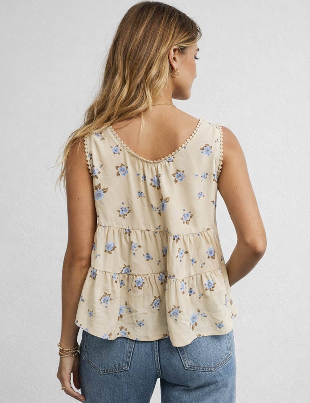 Boho Floral Print Tie Front Neck
