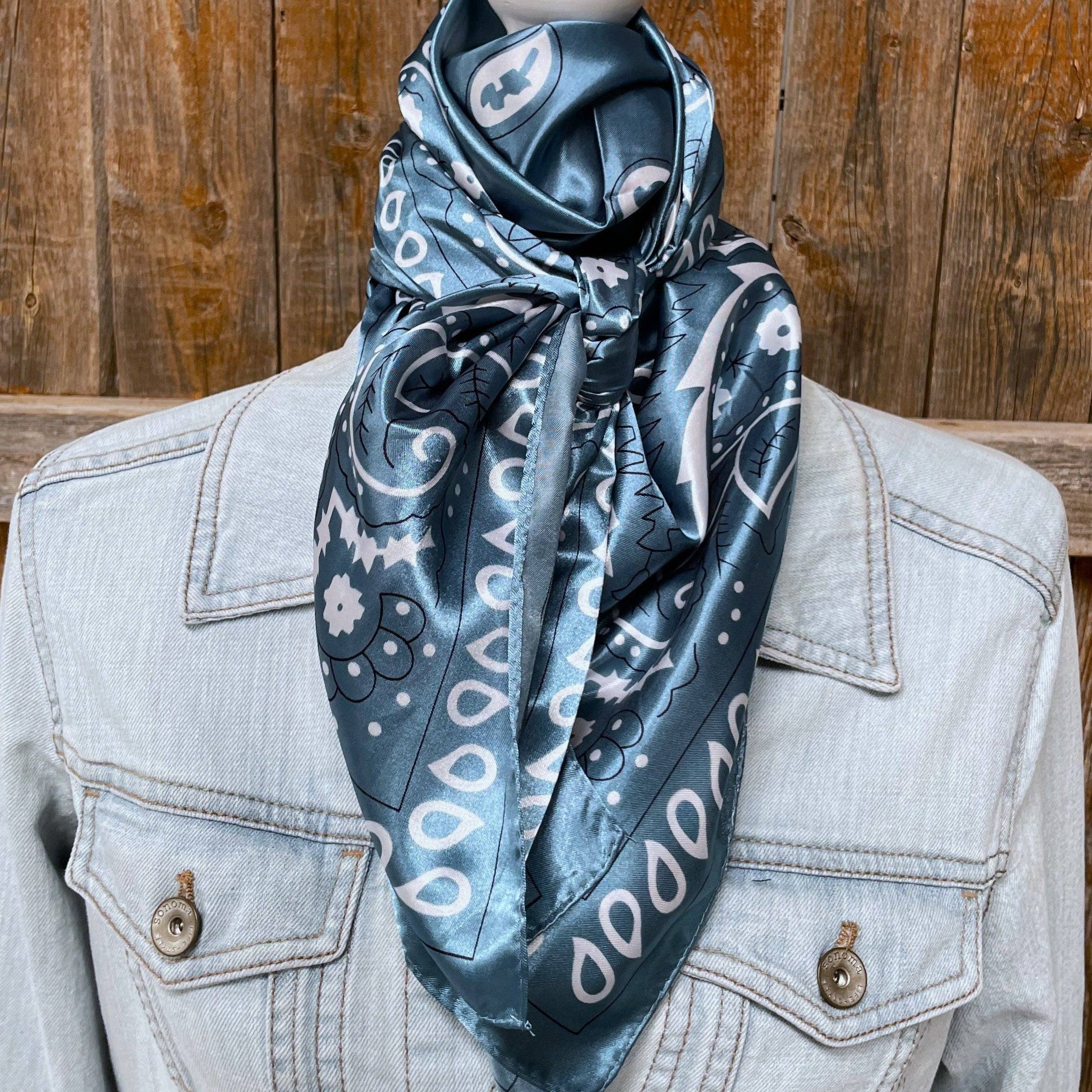 Blue & White Paisley Wild Rag - Western Scarf