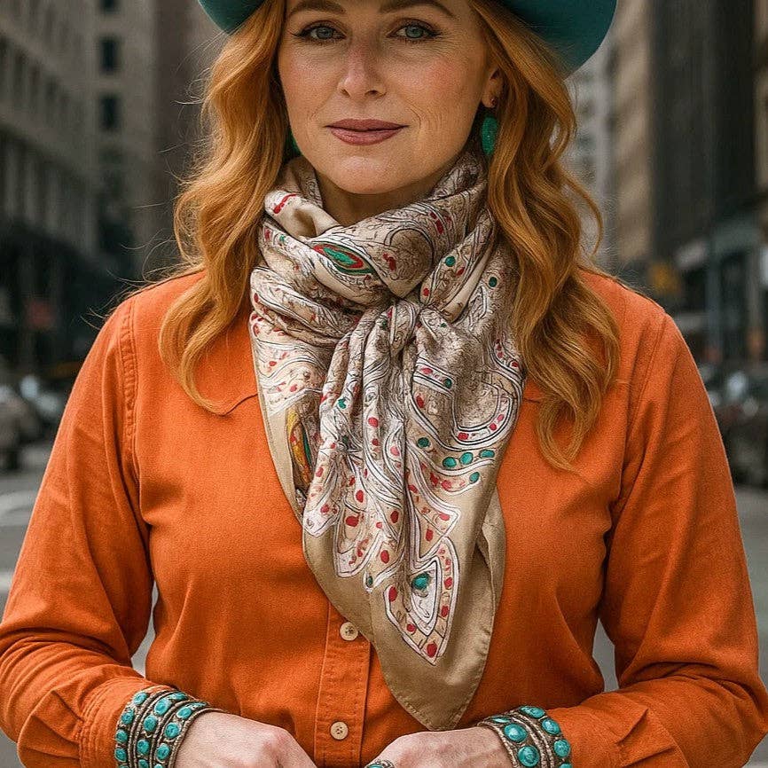 Tan Floral Wild Rag - Western Scarf