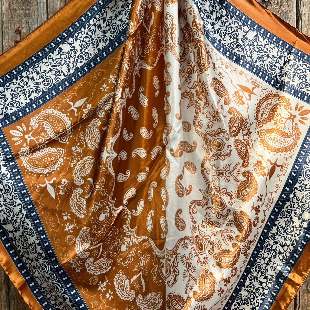 Rust & Navy Paisley Wild Rag - Western Scarf