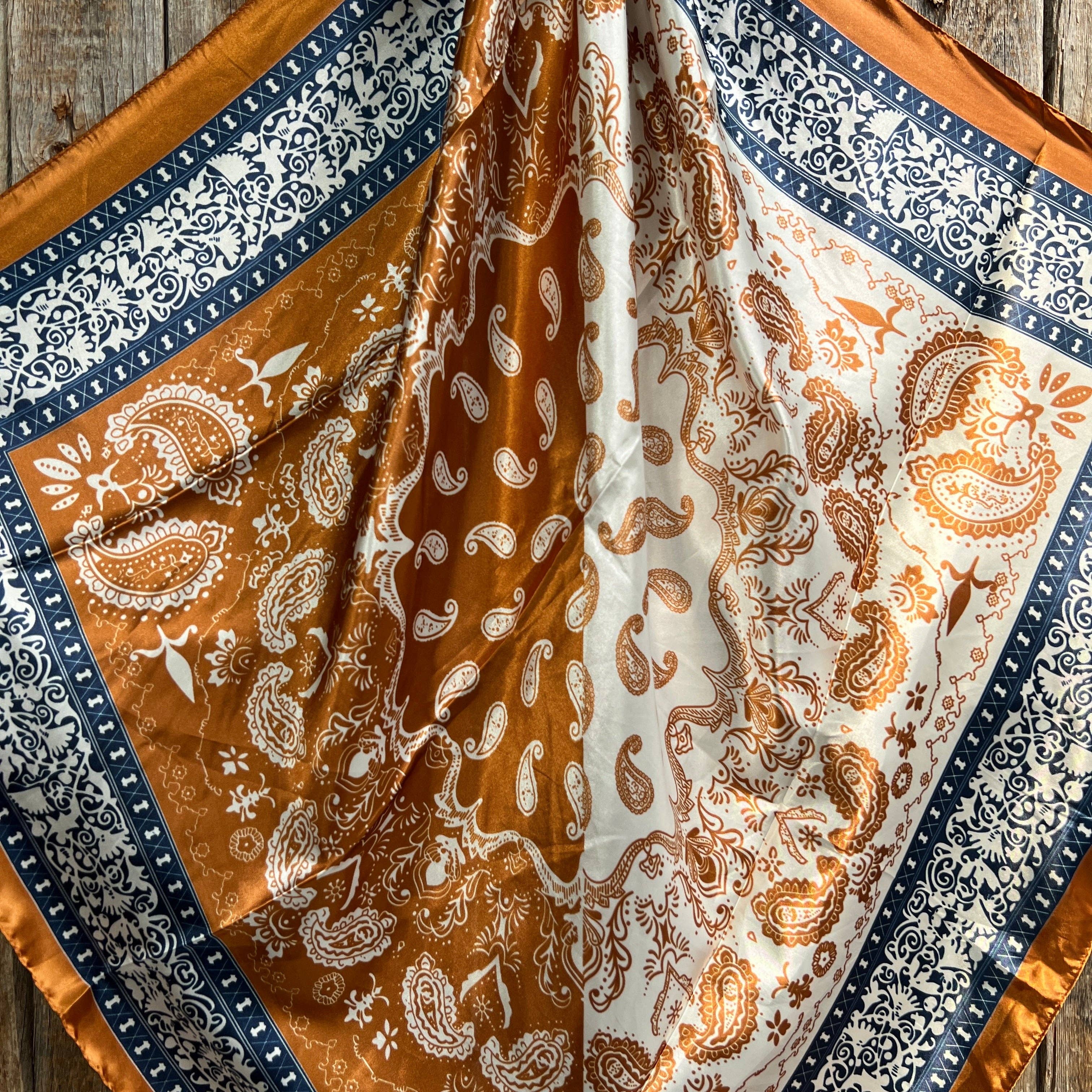 Rust & Navy Paisley Wild Rag - Western Scarf