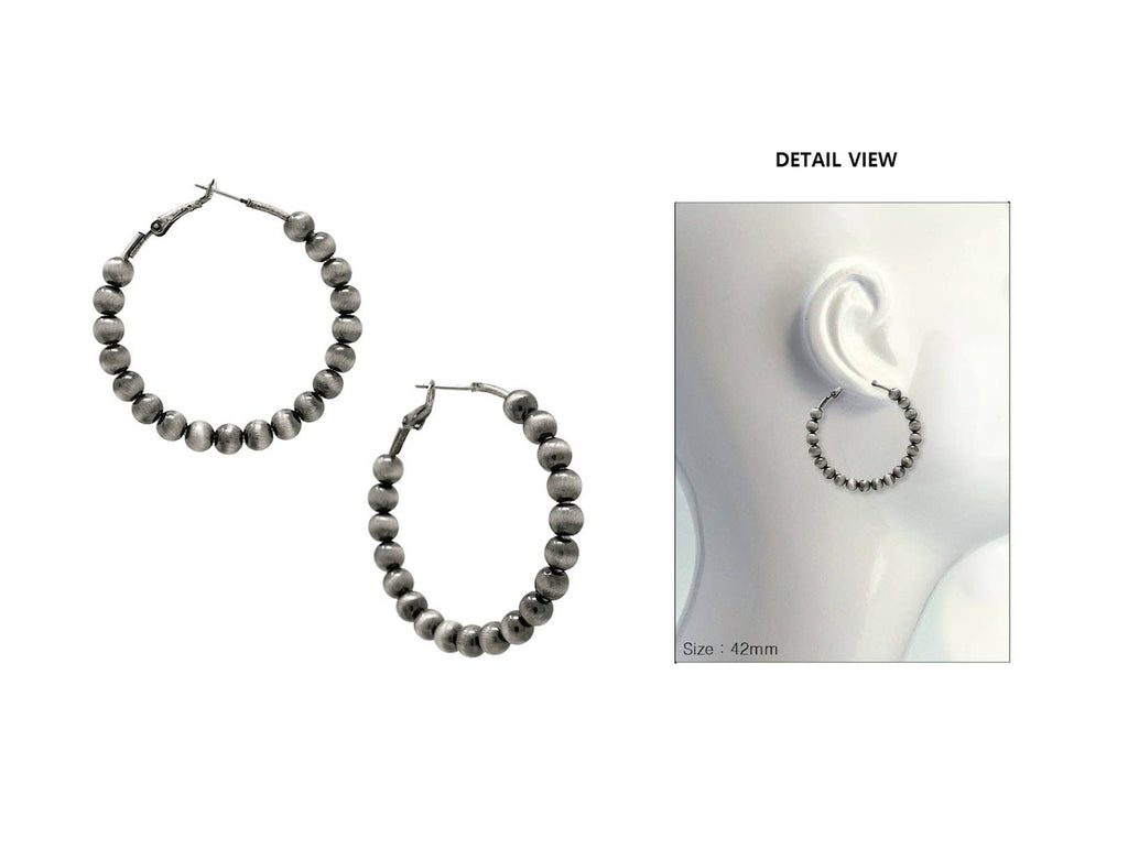 1.65” Navajo Pearl Hoops Earrings: Silver