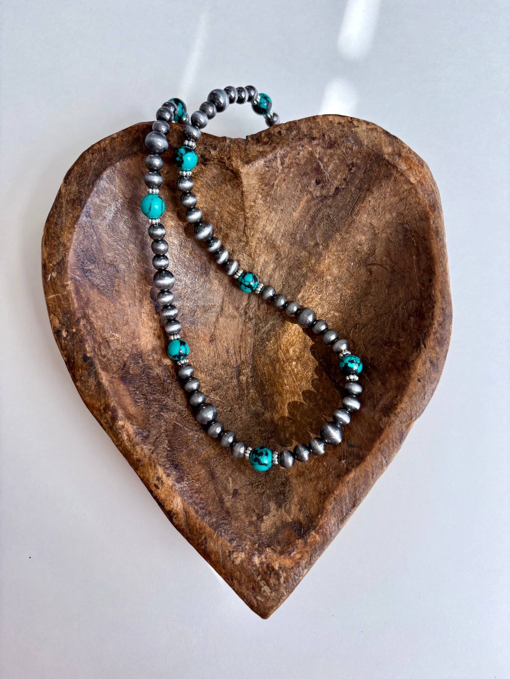 Western Navajo Pearl & Turquoise Stone Bead Necklace: PINK
