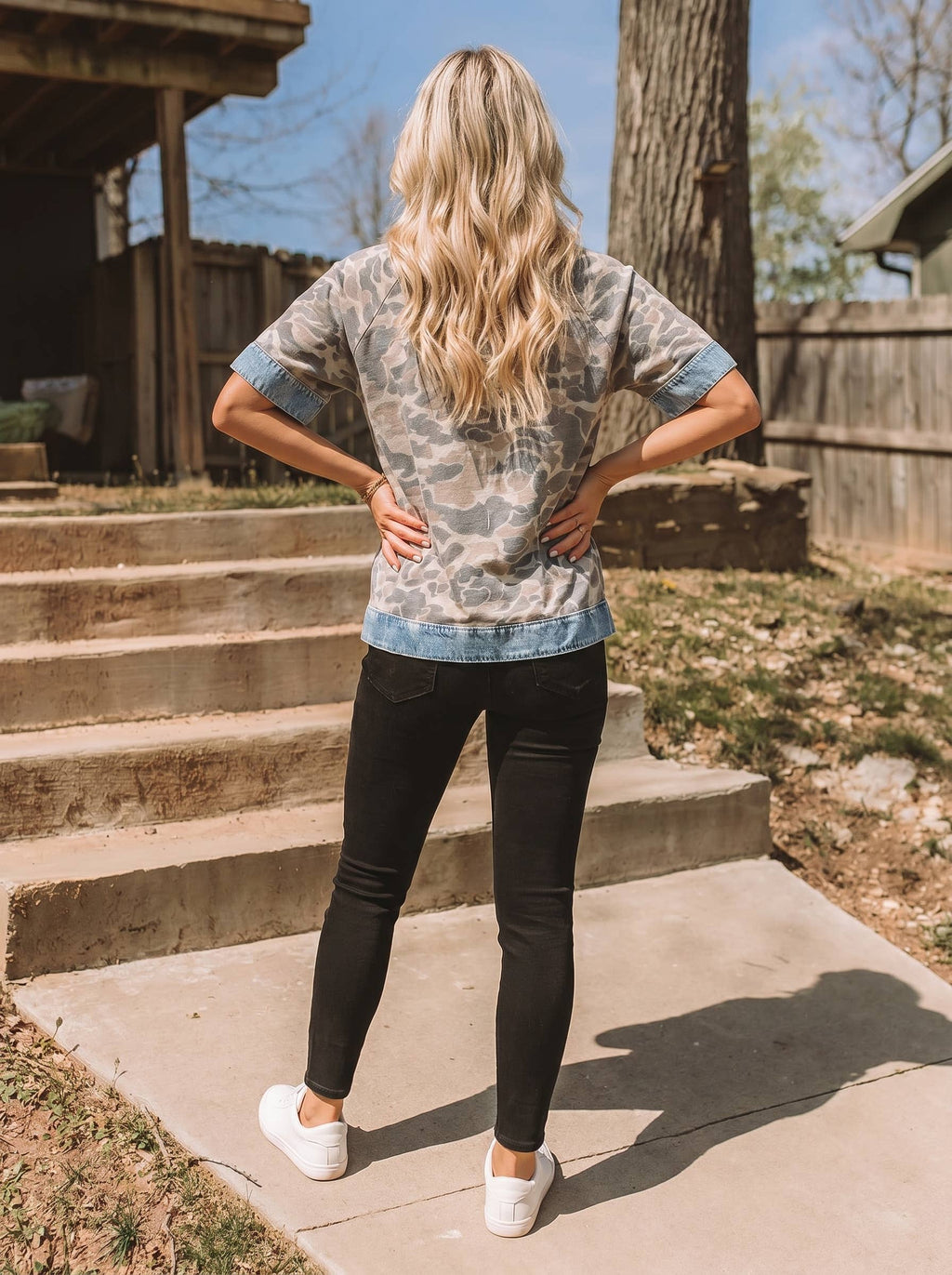 Patchwork Camouflage Collared Top