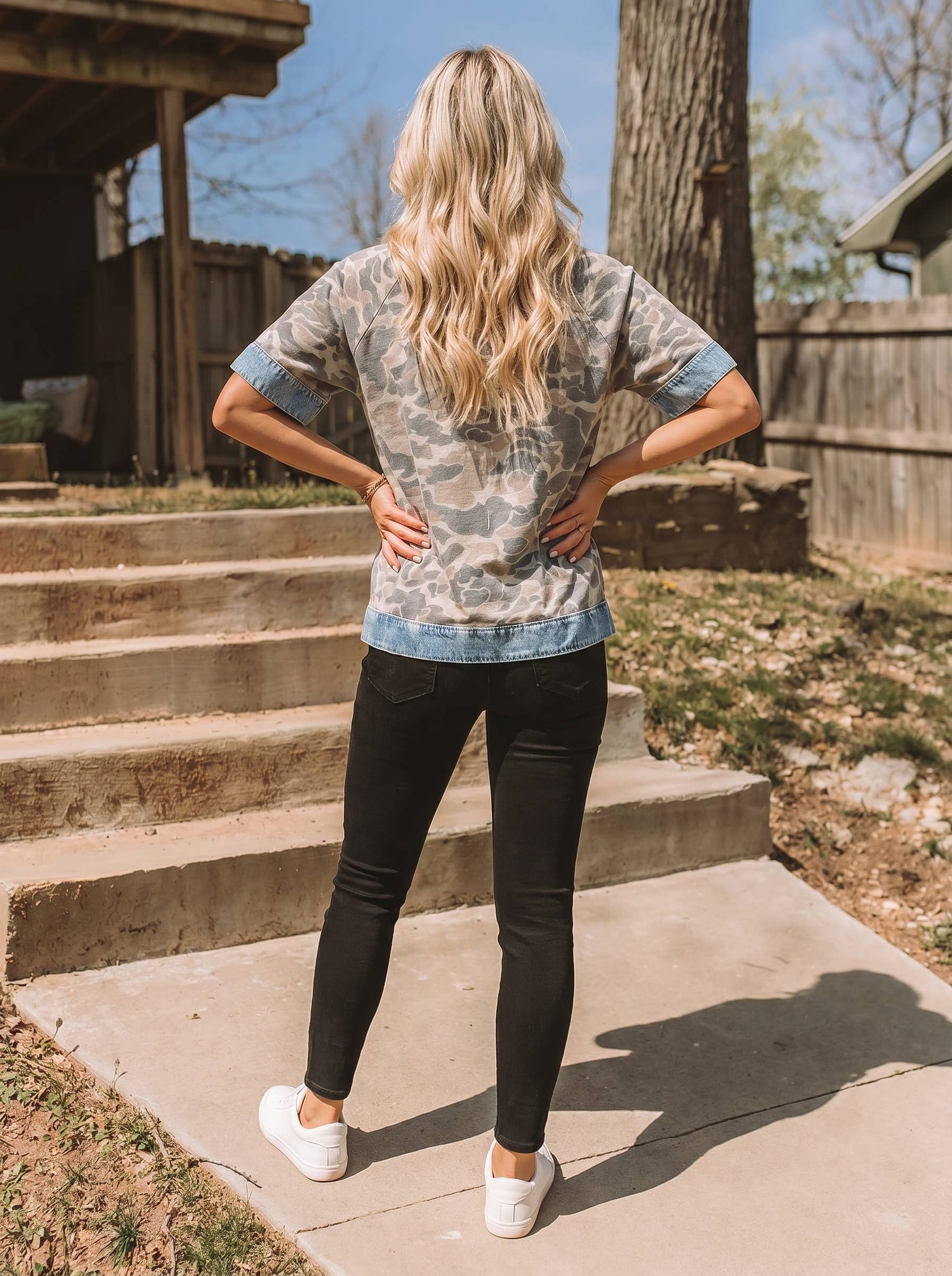 Patchwork Camouflage Collared Top