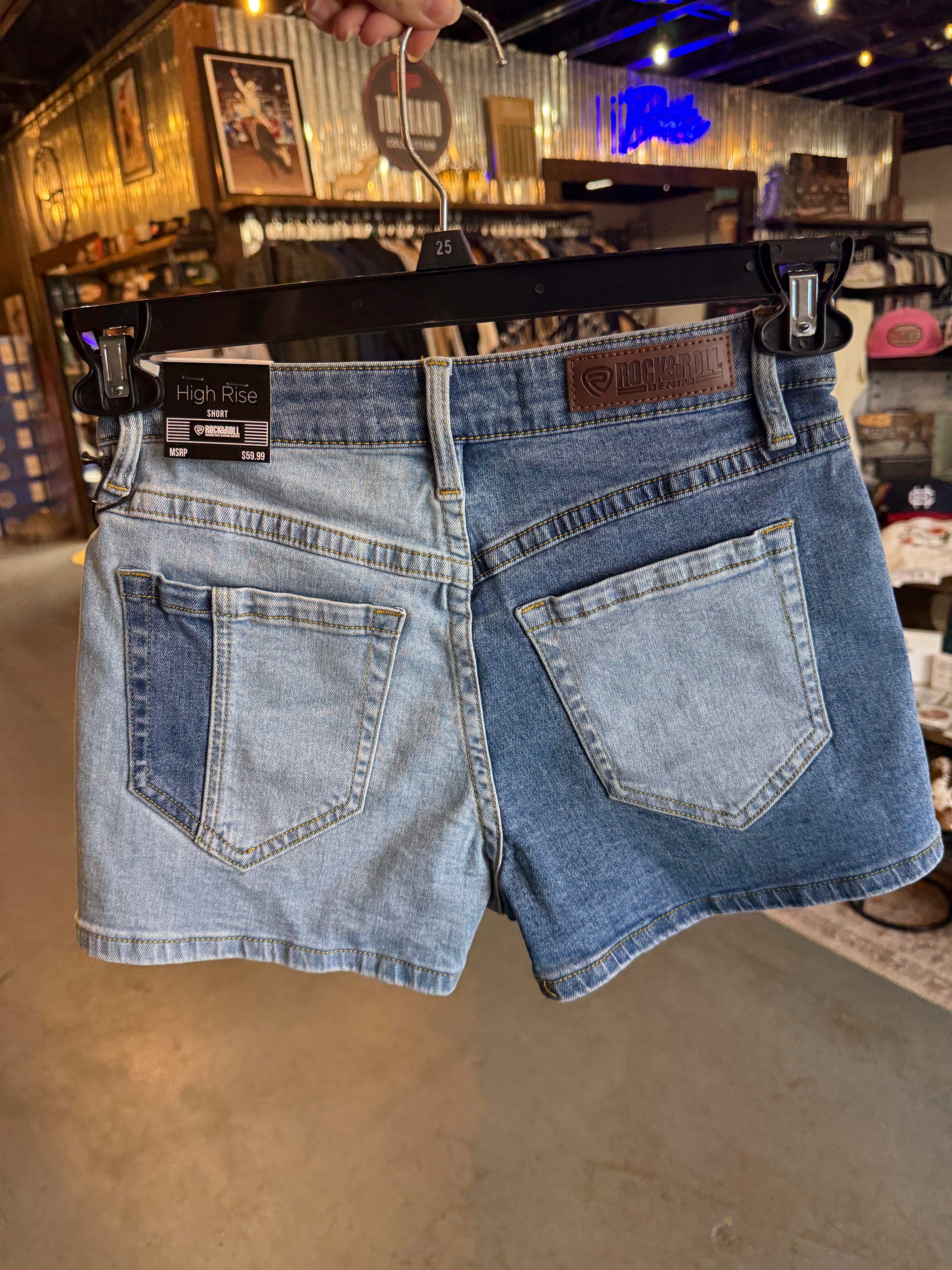 Two tone denim shorts