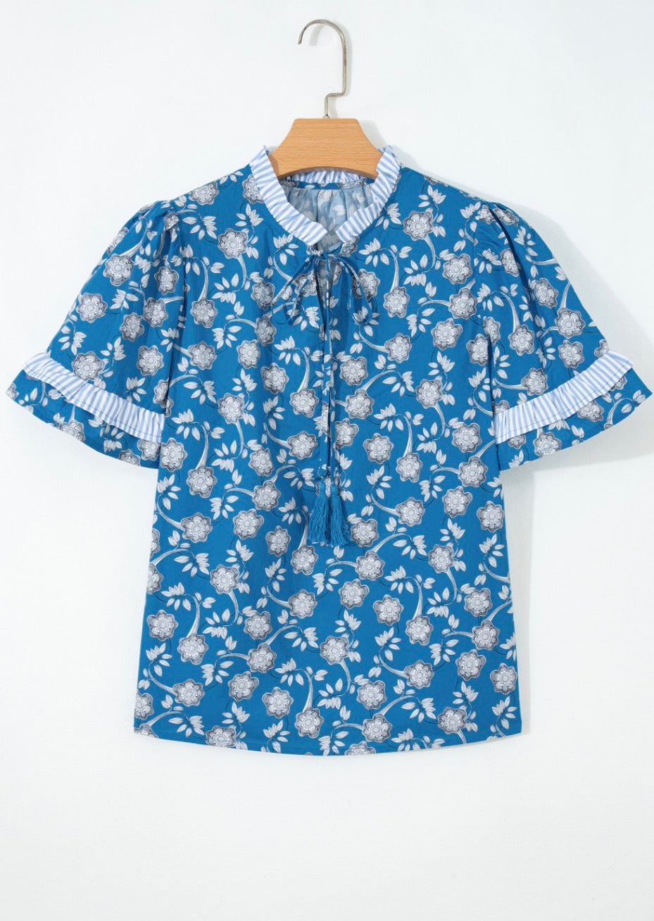 Floral Button With Tie Top