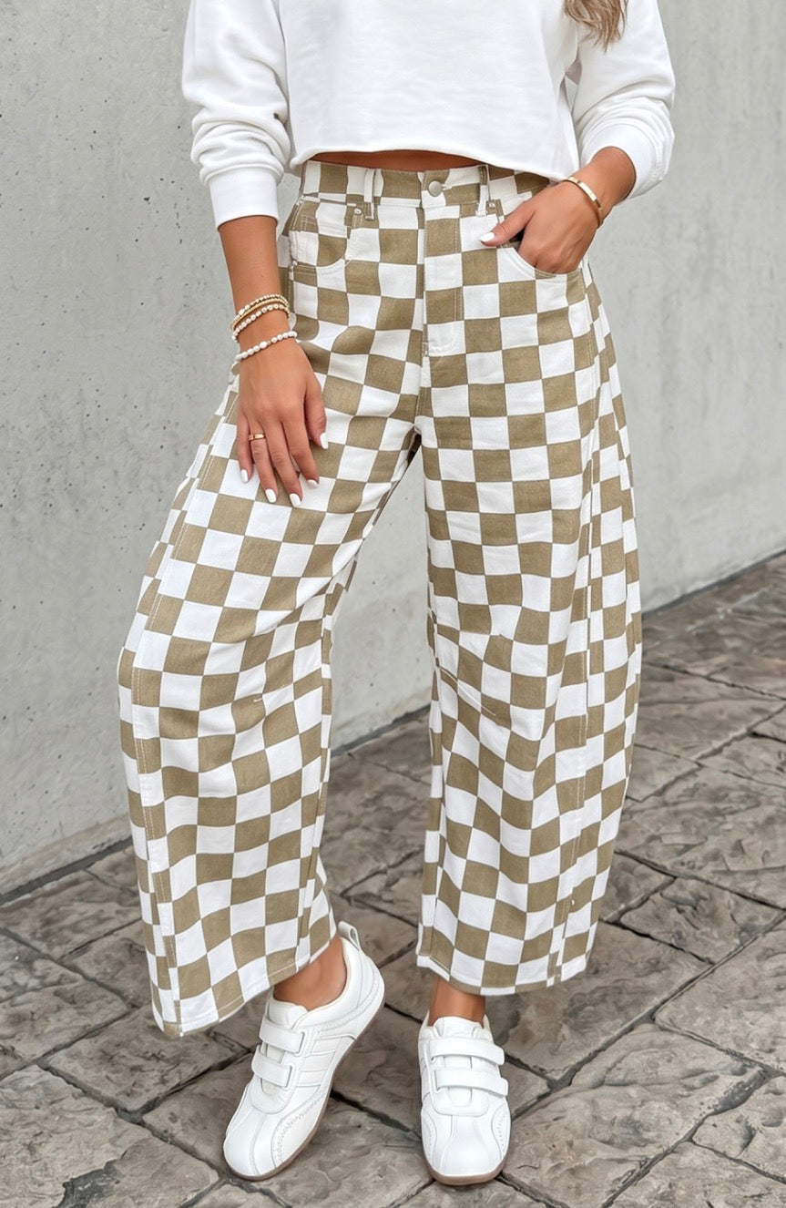 Cherecked Barrel Jeans