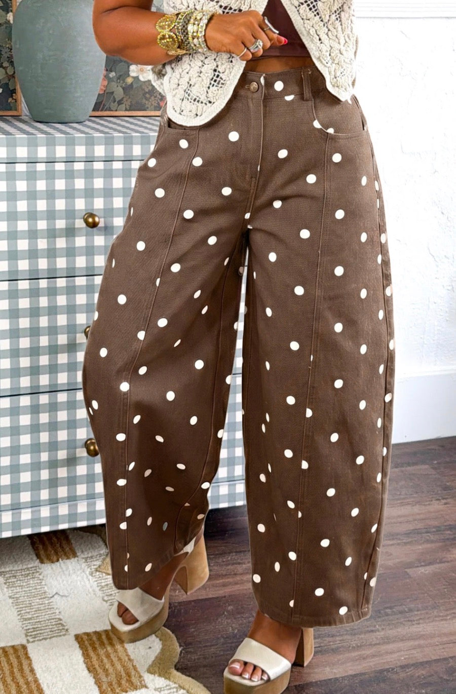 Brown Polka Dot Barrel Jeans