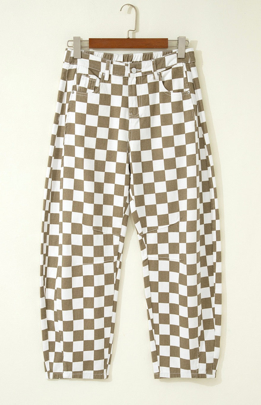 Cherecked Barrel Jeans