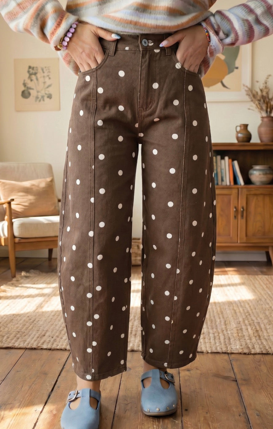 Brown Polka Dot Barrel Jeans