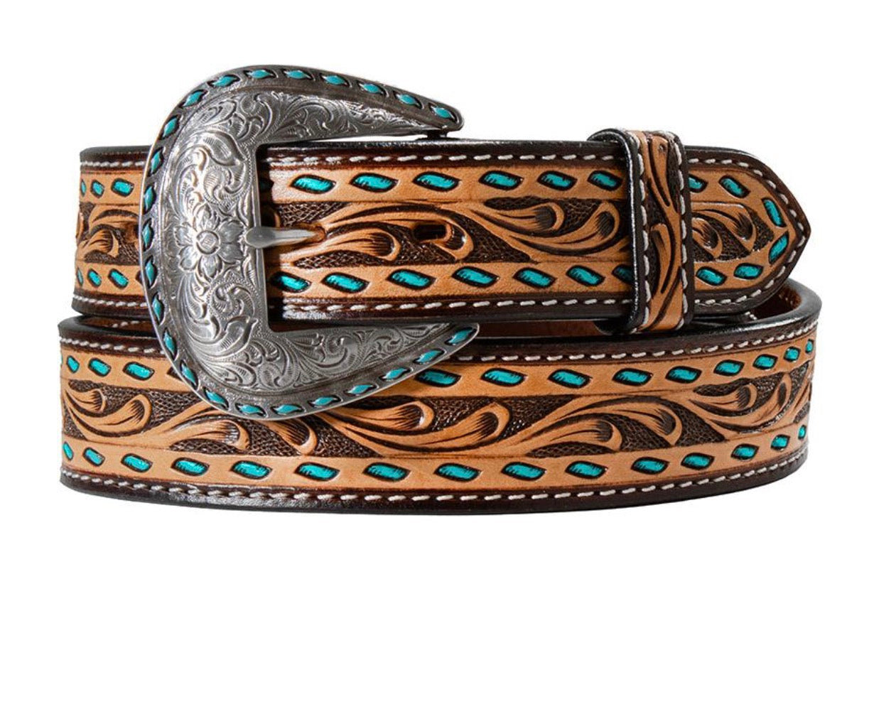 Angel Ranch Ladies Tooled leather and turquoise belt